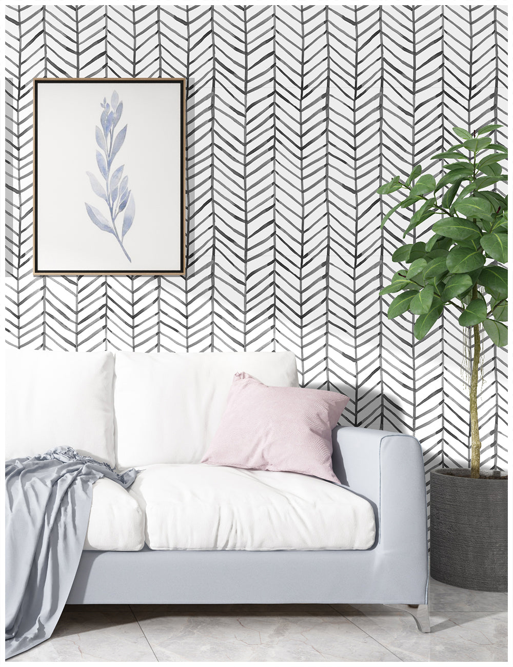 HAOKHOME 96020-1 Modern Stripe Peel and Stick Wallpaper Herringbone Black White Vinyl Self Adhesive Decorative