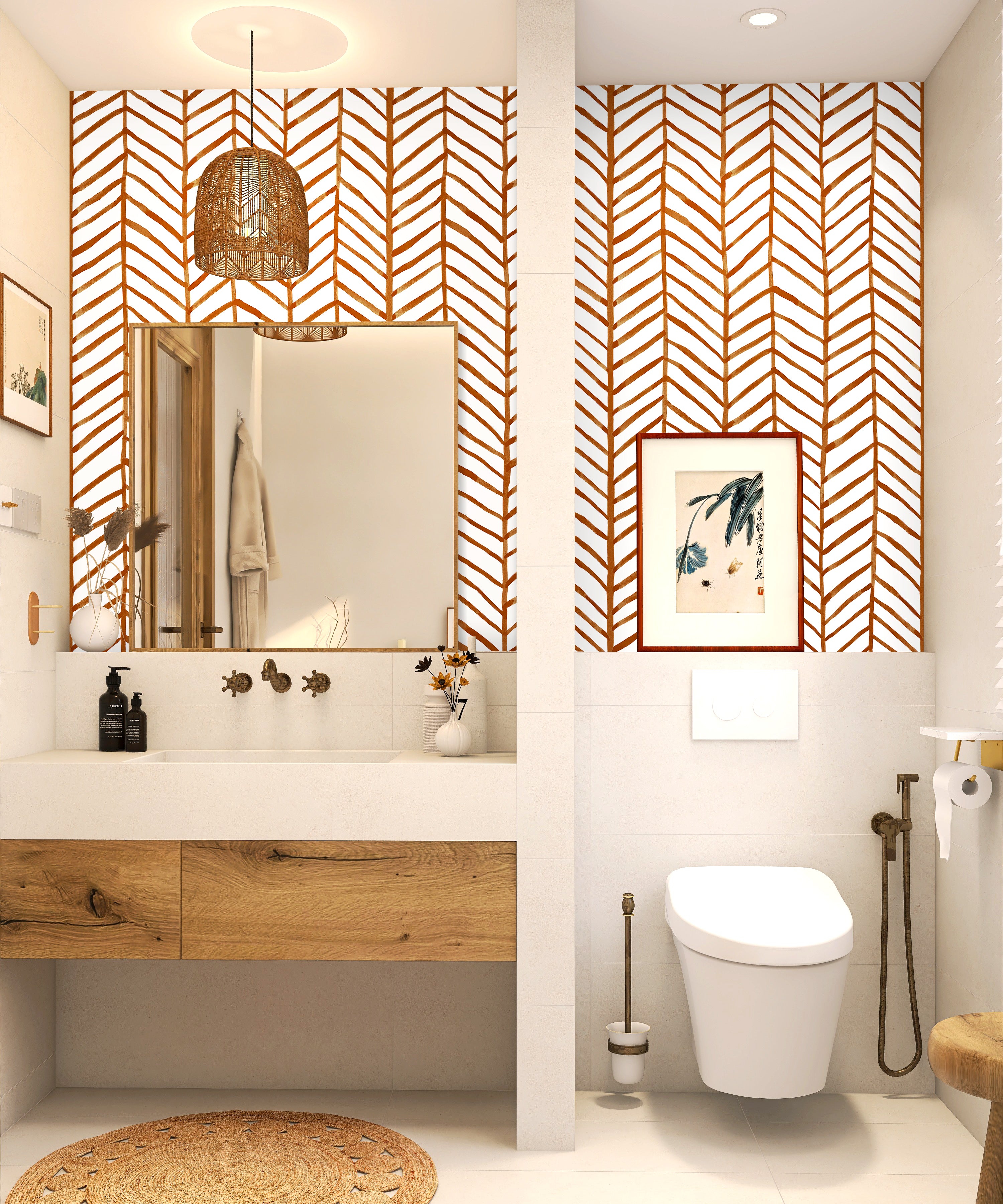 Modern Striped Peel and Paste Wallpaper Herringbone Orange Vinyl self-Adhesive Decoration