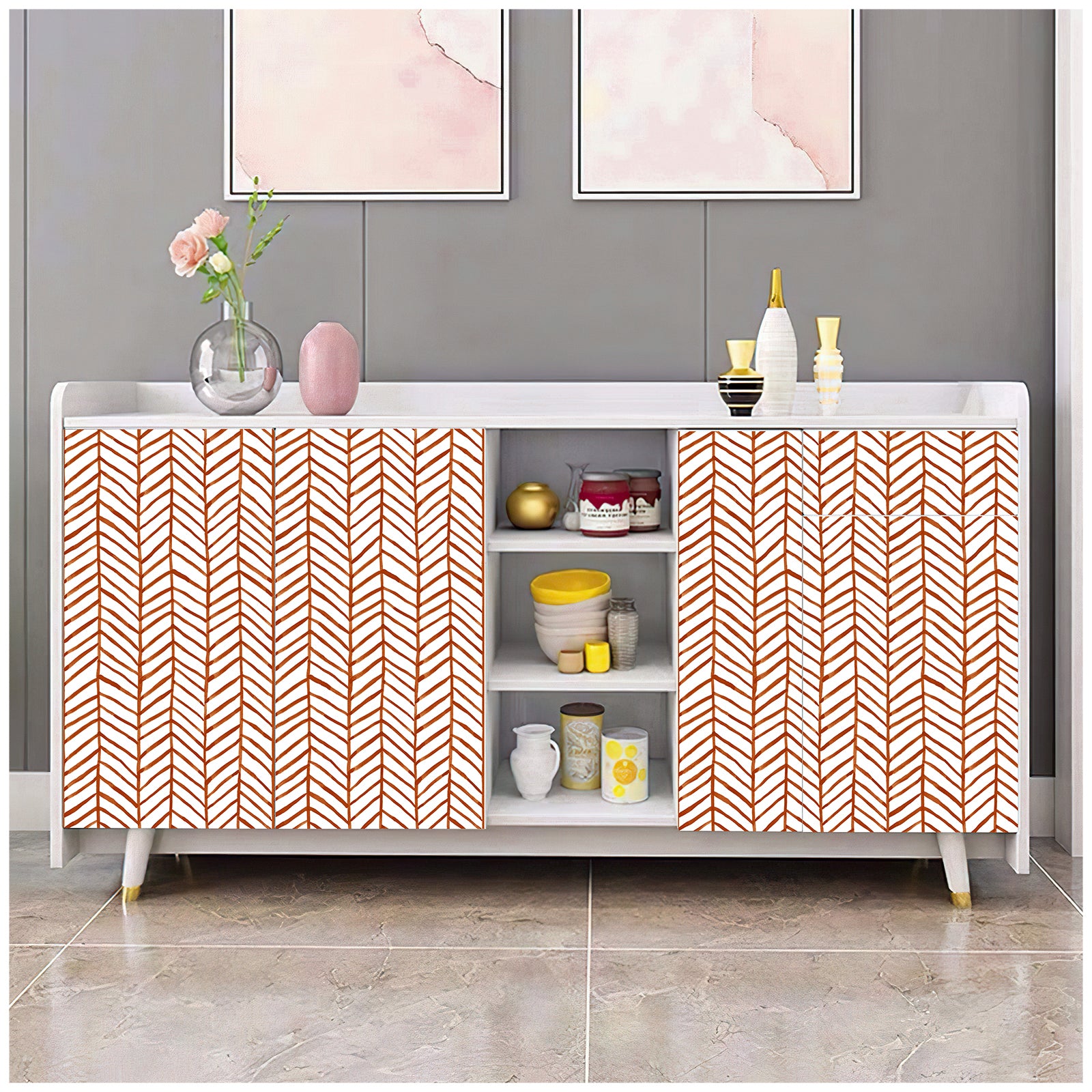 Modern Striped Peel and Paste Wallpaper Herringbone Orange Vinyl self-Adhesive Decoration