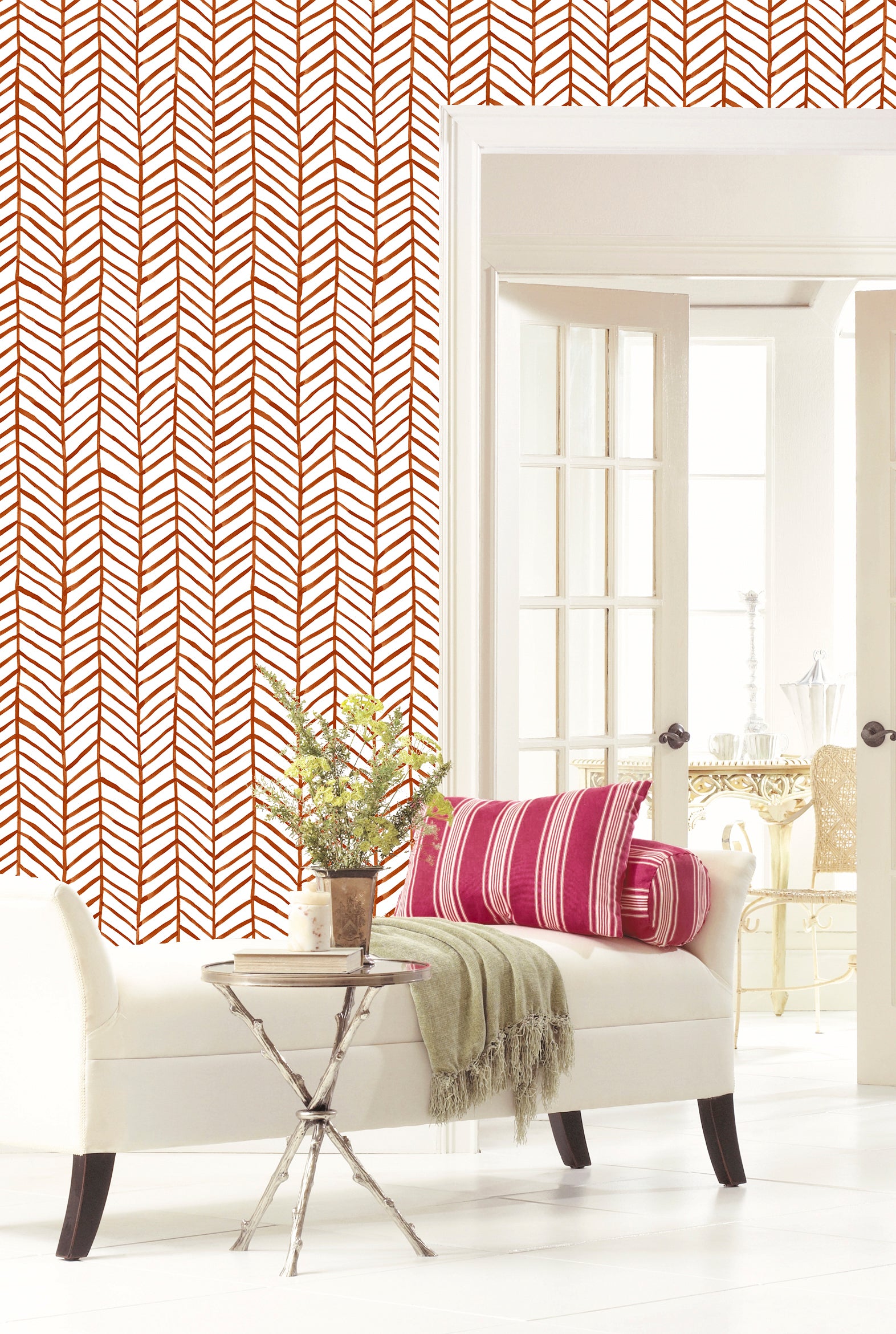 Modern Striped Peel and Paste Wallpaper Herringbone Orange Vinyl self-Adhesive Decoration