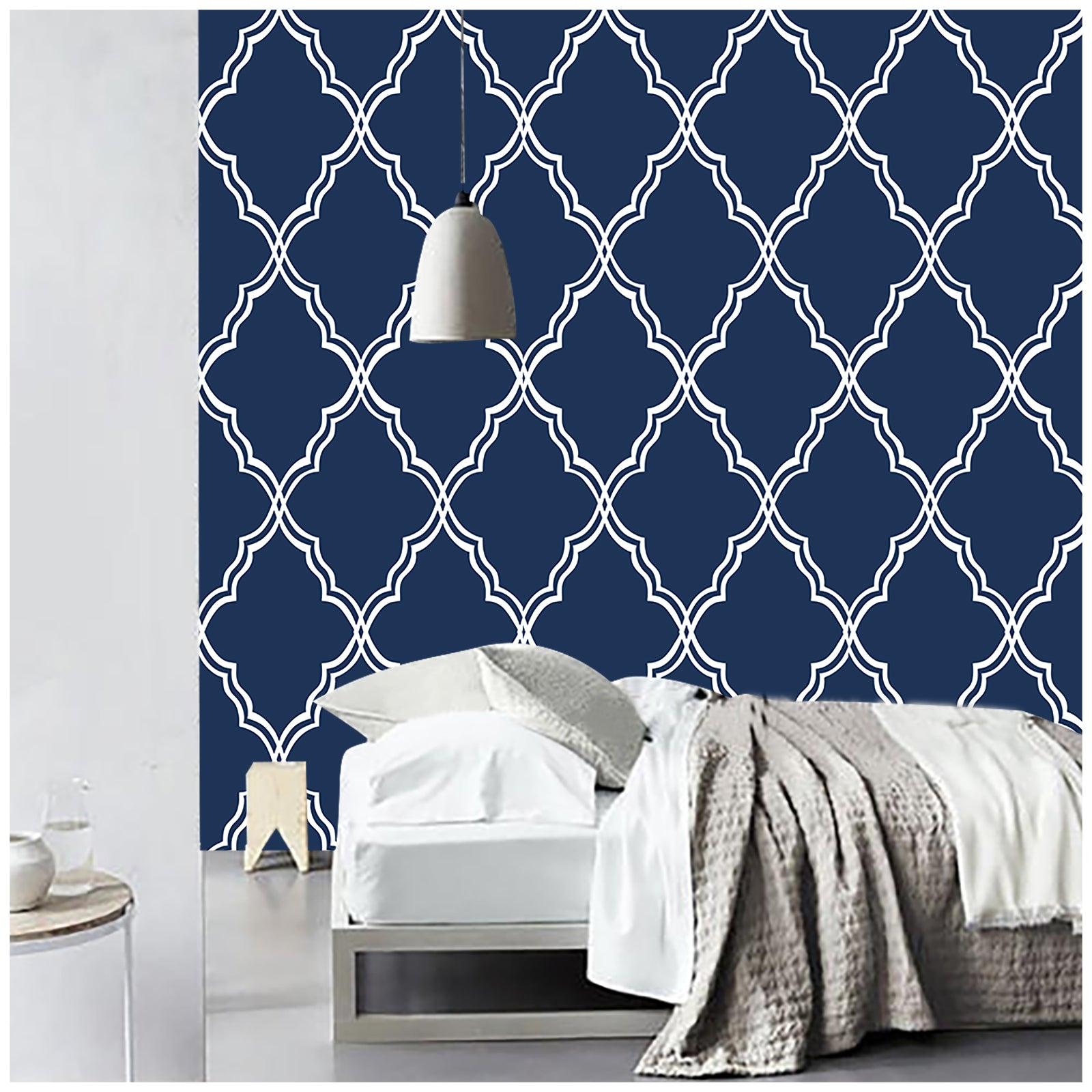 Navy Blue Geometric Peel and Stick Wallpaper Removable Tiles Mural Contact Paper