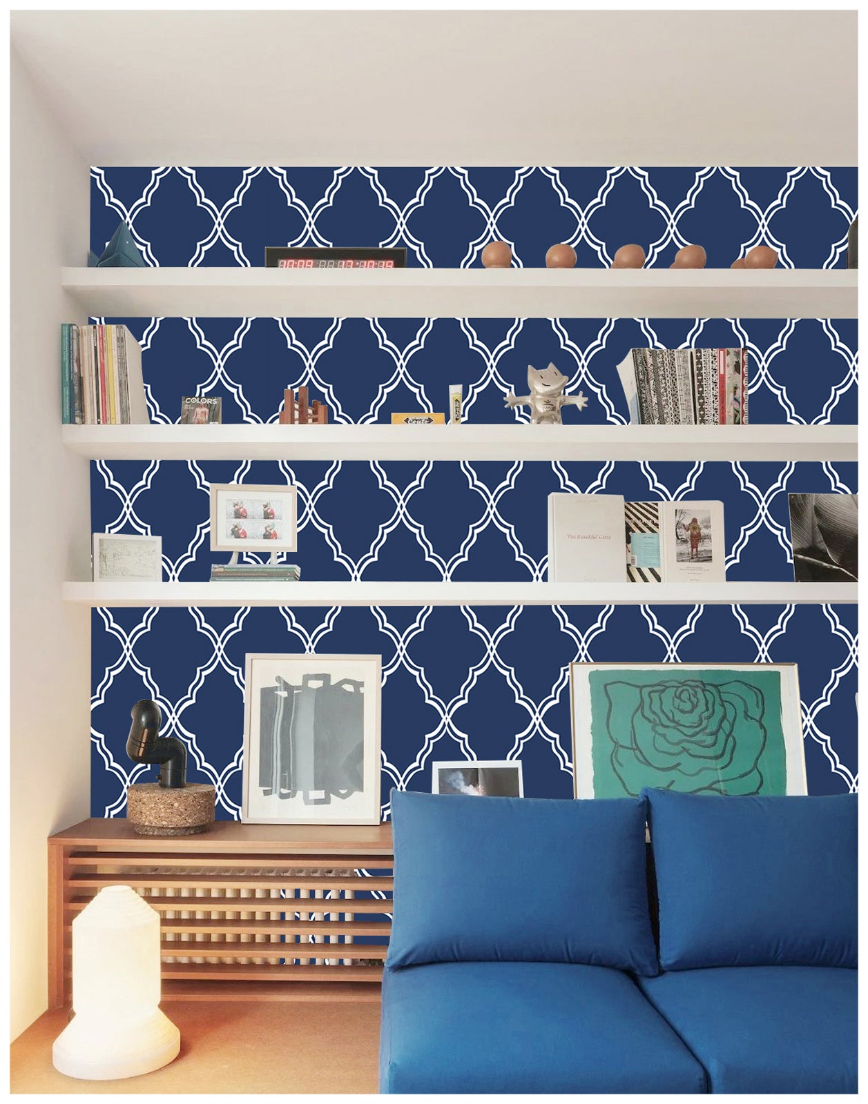 Navy Blue Geometric Peel and Stick Wallpaper Removable Tiles Mural Contact Paper