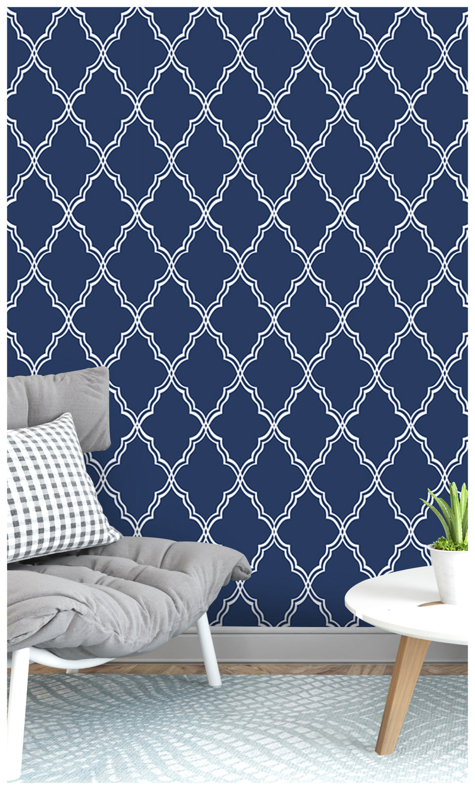 Navy Blue Geometric Peel and Stick Wallpaper Removable Tiles Mural Contact Paper