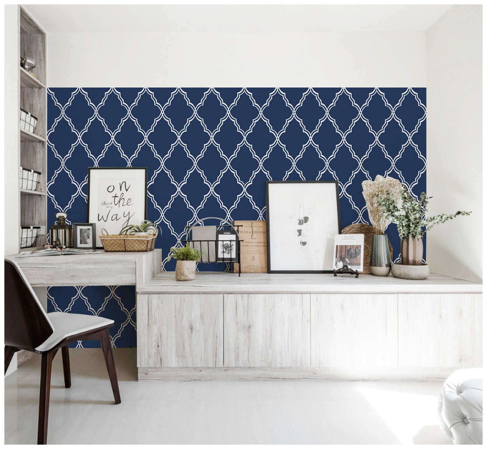 Navy Blue Geometric Peel and Stick Wallpaper Removable Tiles Mural Contact Paper