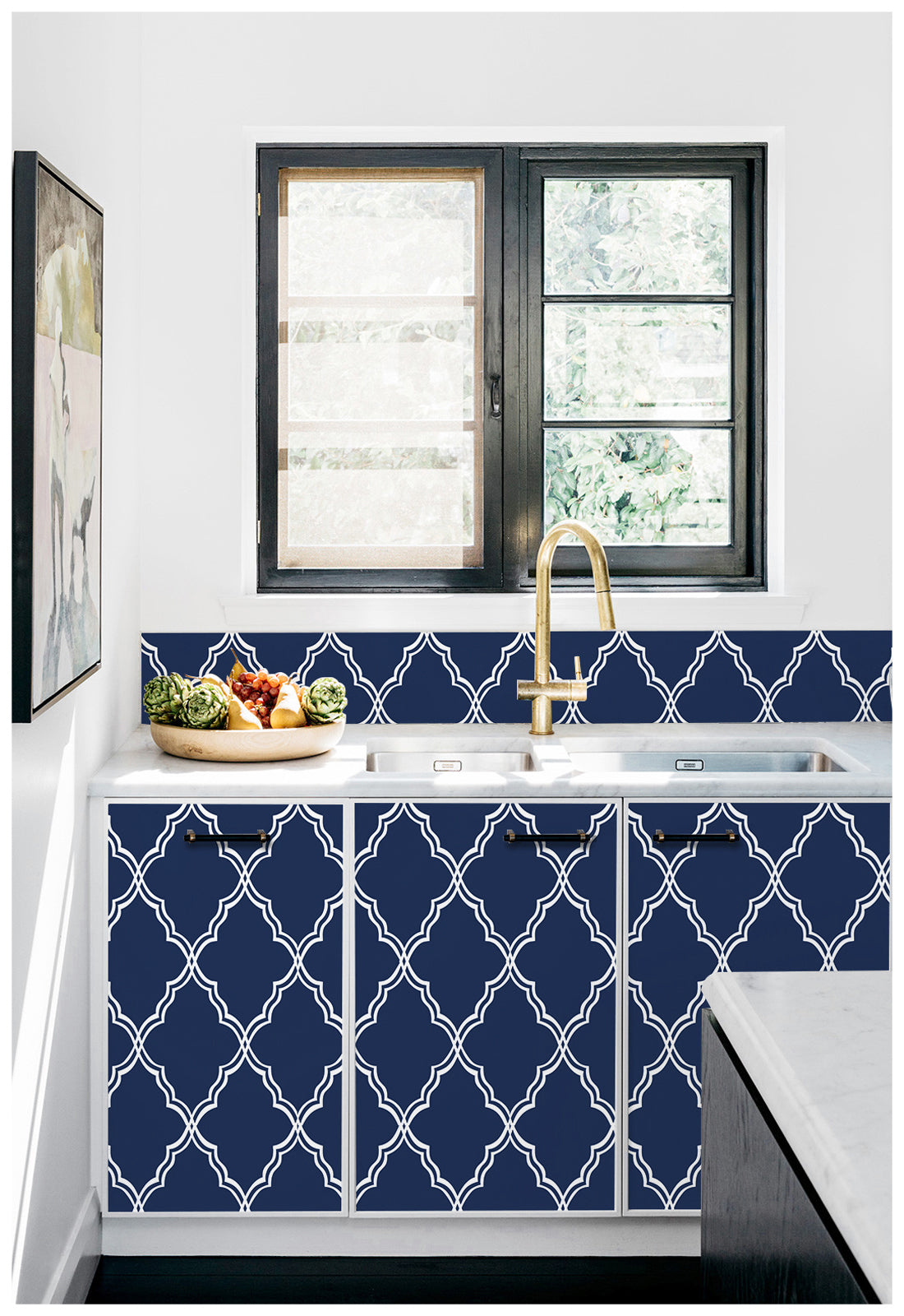 Navy Blue Geometric Peel and Stick Wallpaper Removable Tiles Mural Contact Paper