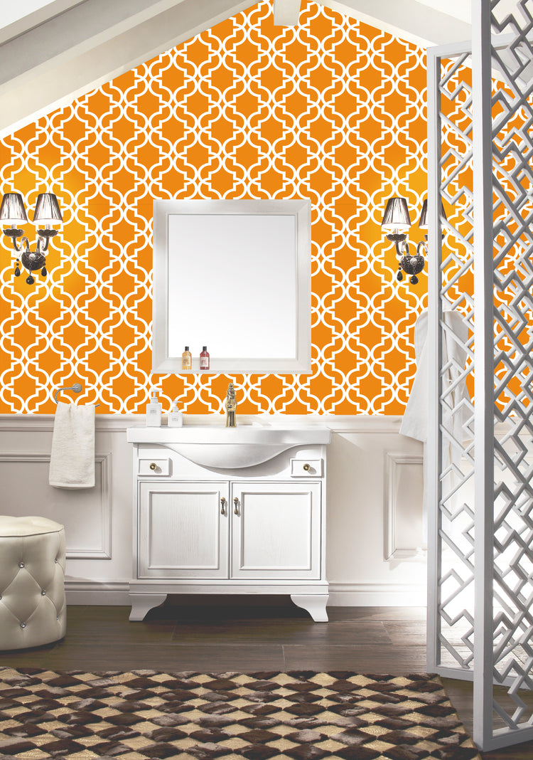 Peel and Stick Wallpaper Orange Trellis Geometric Self Adhesive Removable Contact Paper Wall Mural