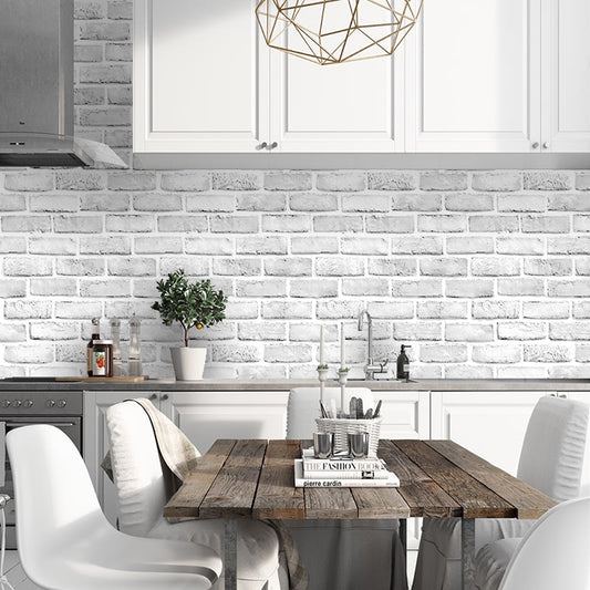HaokHome  61022-3 White Brick Wallpaper Self Adhesive Removable Wallpaper for Kitchen Farmhouse Wall