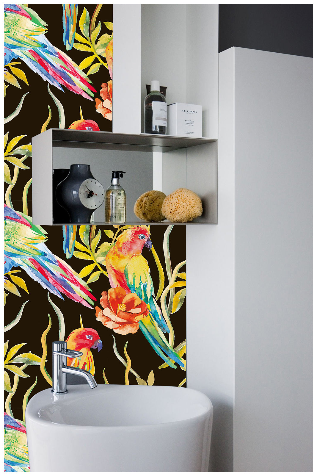 HaokHome 93065 Parrot Peel and Stick Wallpaper Black Vintage Tropical Birds Wallpaper Removable Contact Wallpaper