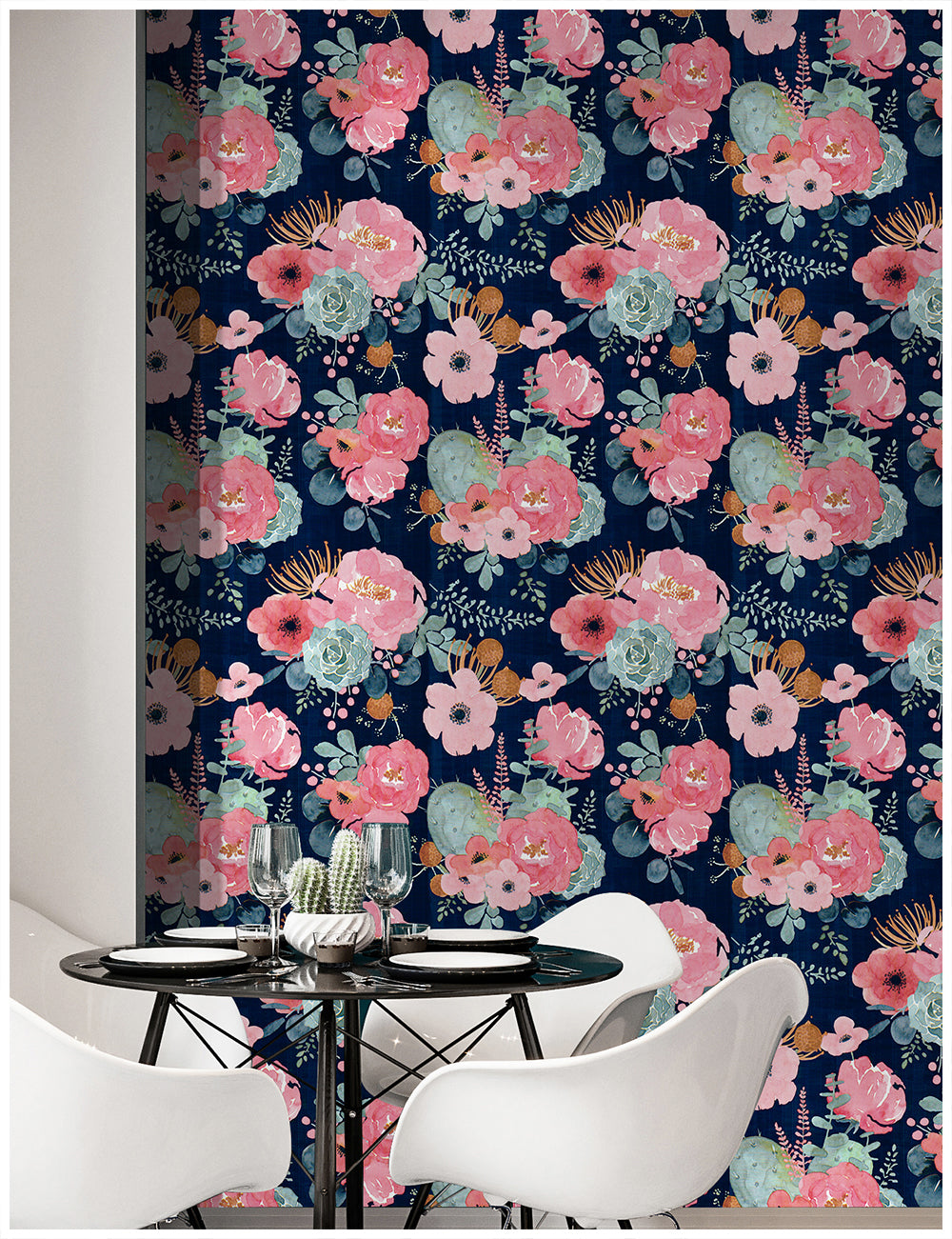 HAOKHOME 93005-1 Peel and Stick Modern Floral Wallpaper Pink/Green/Navy Blue/Orange Vinyl Self Adhesive Prepasted Decorative