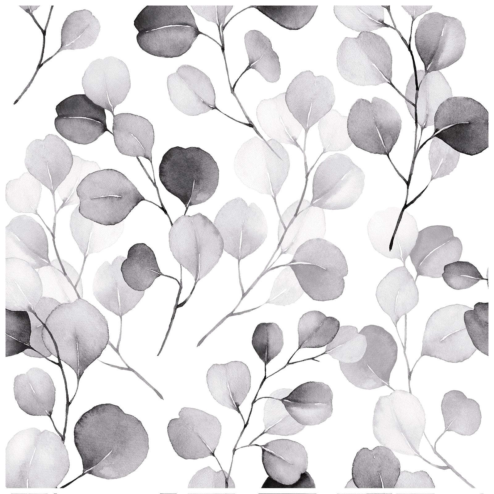 HAOKHOME 93044-2 Peel and Stick Wallpaper Black/Grey/White Eucalyptus Leaf Floral Wall Mural Home Nursery Decor