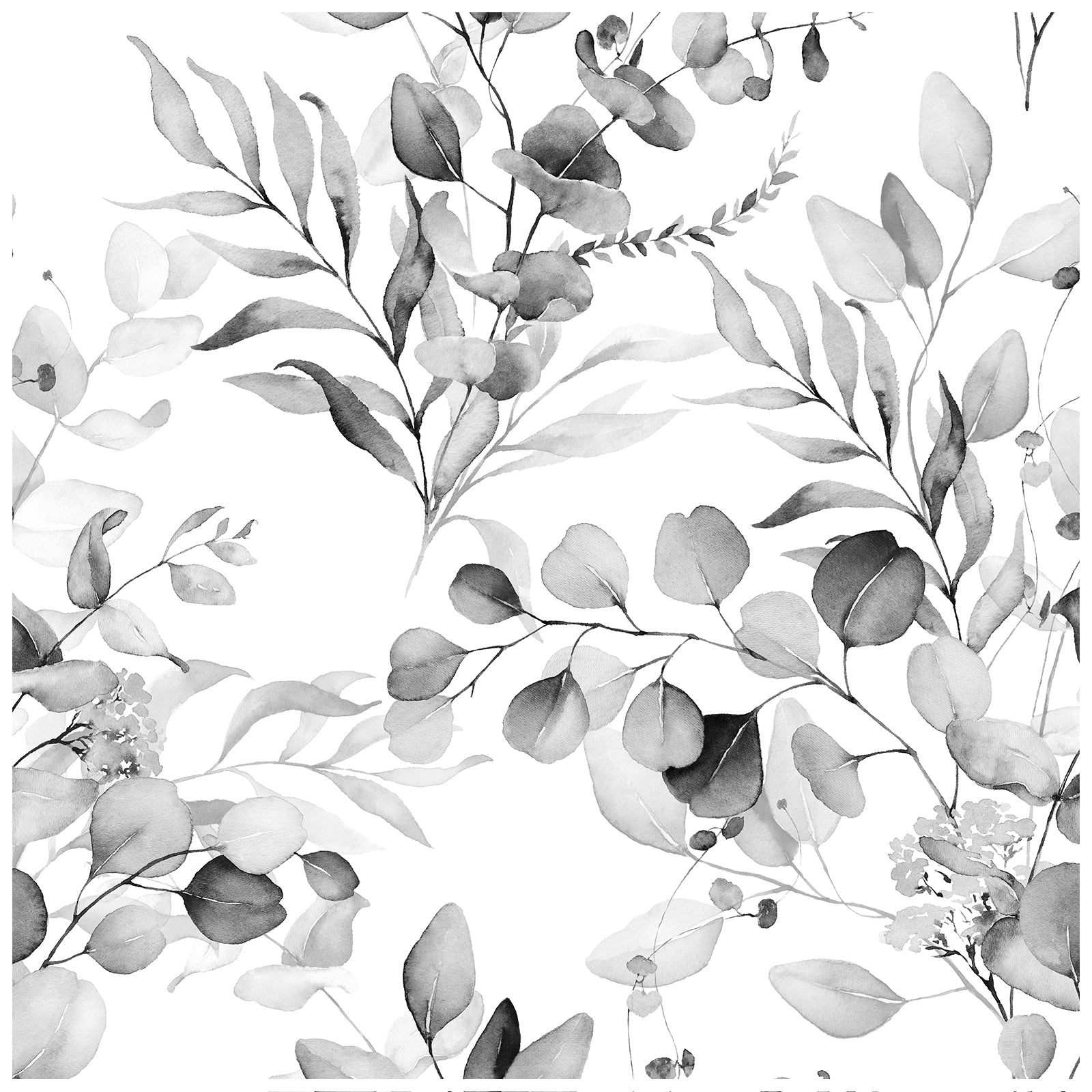 HAOKHOME 93042-2 Peel and Stick Wallpaper Boho Black/Grey/White Eucalyptus Leaf Floral Wall Mural Home Nursery Boho Contact Paper