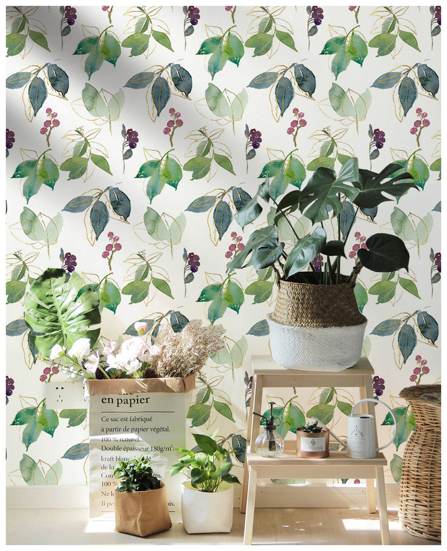 HaokHome 93247-2 Peel and Stick Wallpaper Boho Botanic Removable Contact Paper Green Leaf for Home Decor