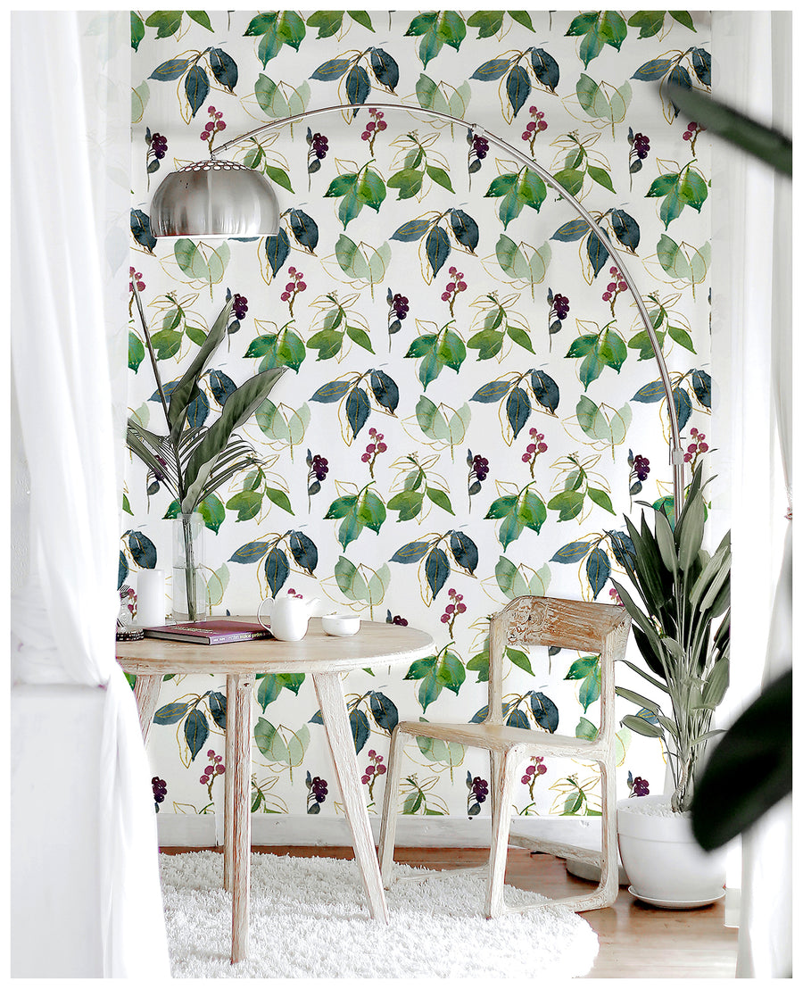 HaokHome 93247-2 Peel and Stick Wallpaper Boho Botanic Removable Contact Paper Green Leaf for Home Decor