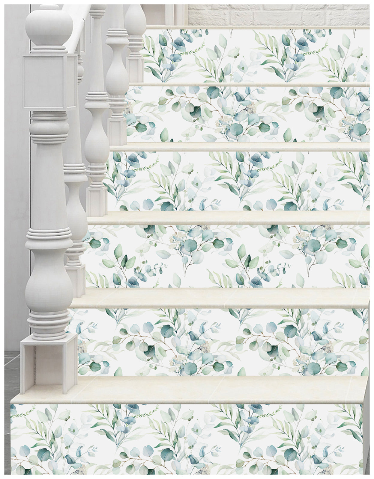 HAOKHOME 93042 Peel and Stick Wallpaper Boho Green/White Eucalyptus Leaf Floral Wall Mural Home Nursery Decor Renter Friendly Wallpaper
