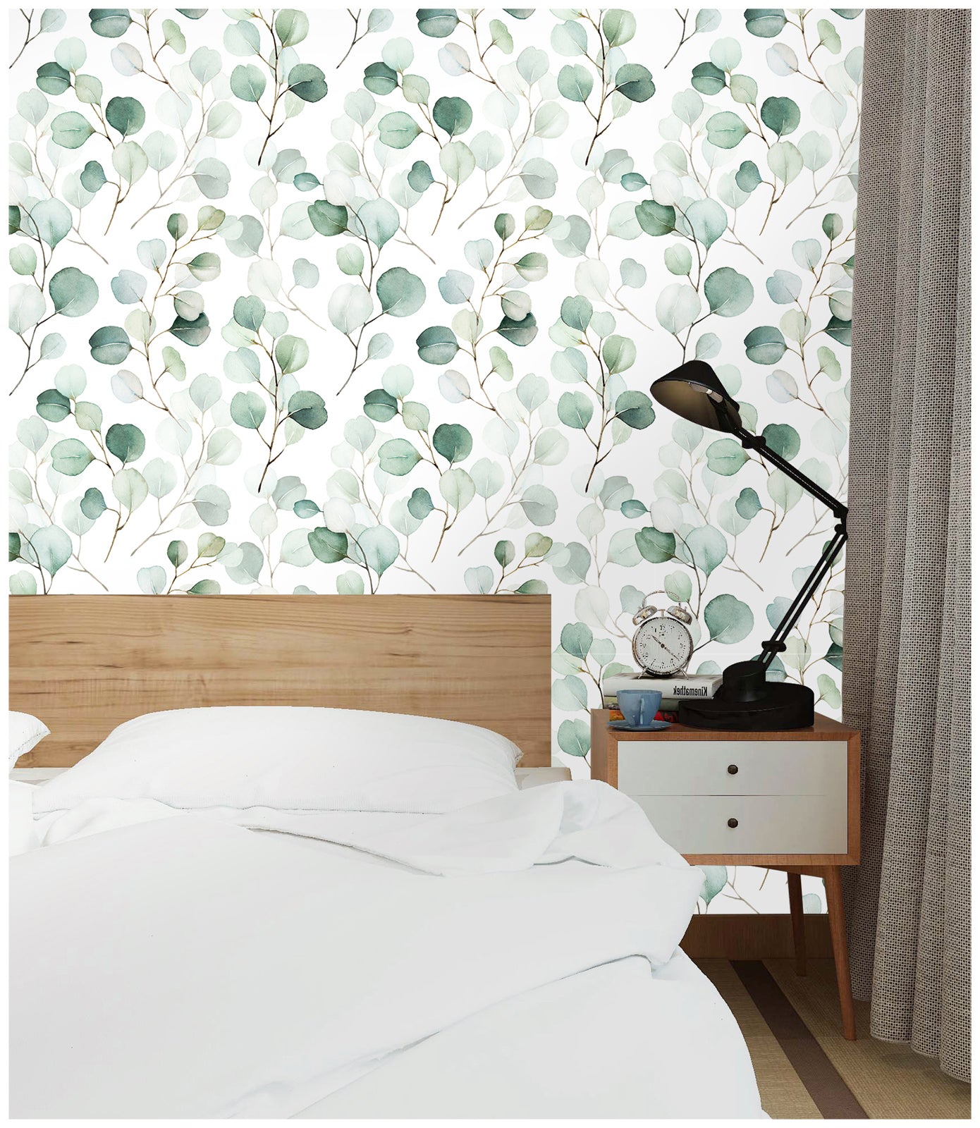 HAOKHOME 93044 Peel and Stick Wallpaper Boho Green/White Eucalyptus Leaf Wall Mural Home Nursery Bathroom Decor