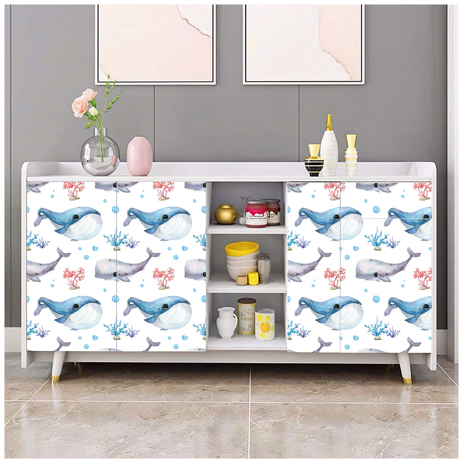 HaokHome 99025 Peel and Stick Wallpaper Cartoon Whale Navy White Removable Nursery Contact Paper Wallpaper for Kids Room