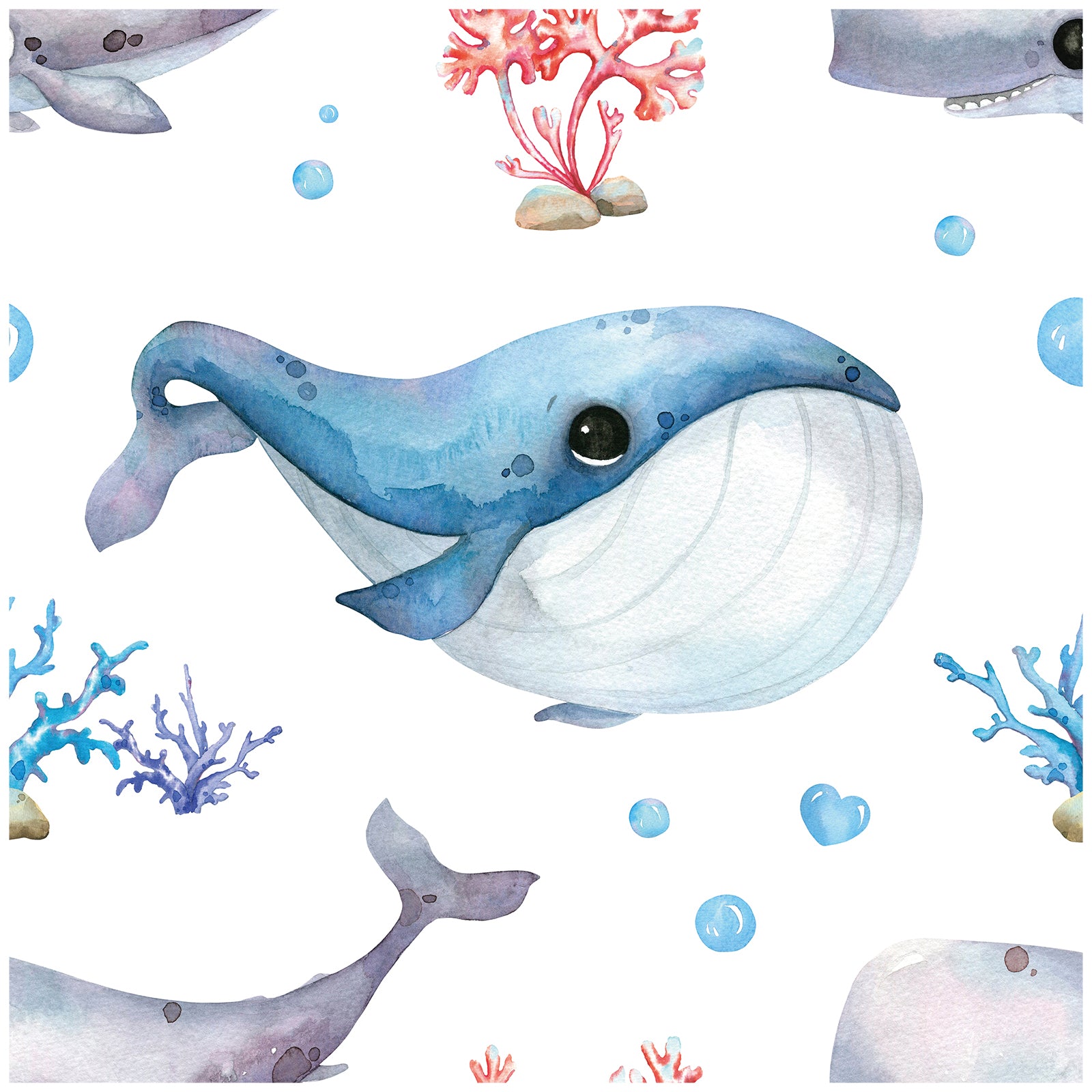 HaokHome 99025 Peel and Stick Wallpaper Cartoon Whale Navy White Removable Nursery Contact Paper Wallpaper for Kids Room