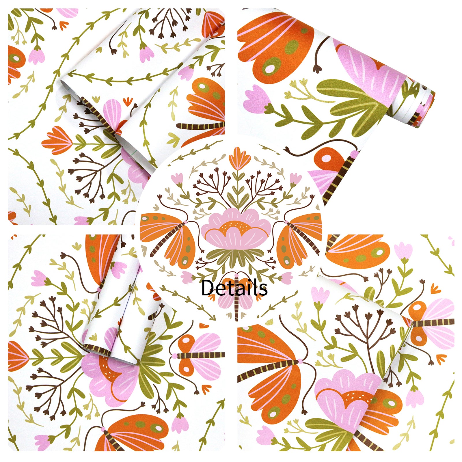 HaokHome 94012 Peel and Stick Wallpaper Damask Flower White Pink Orange Wall Paper for Living Room Bedroom Decor