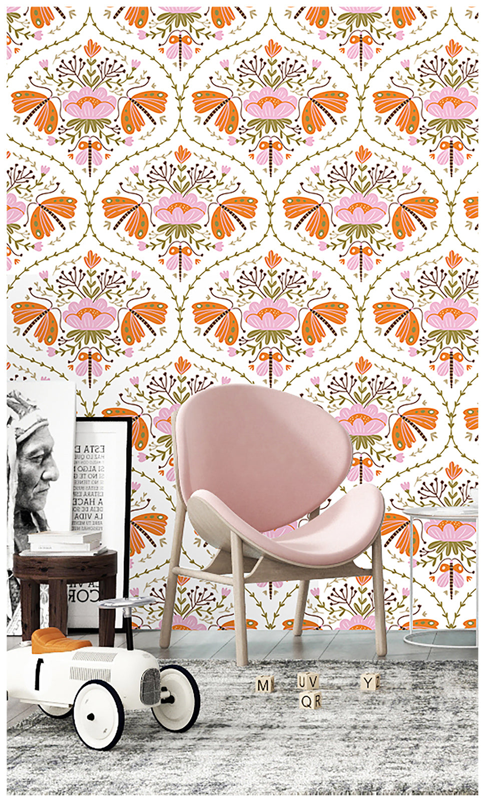 HaokHome 94012 Peel and Stick Wallpaper Damask Flower White Pink Orange Wall Paper for Living Room Bedroom Decor