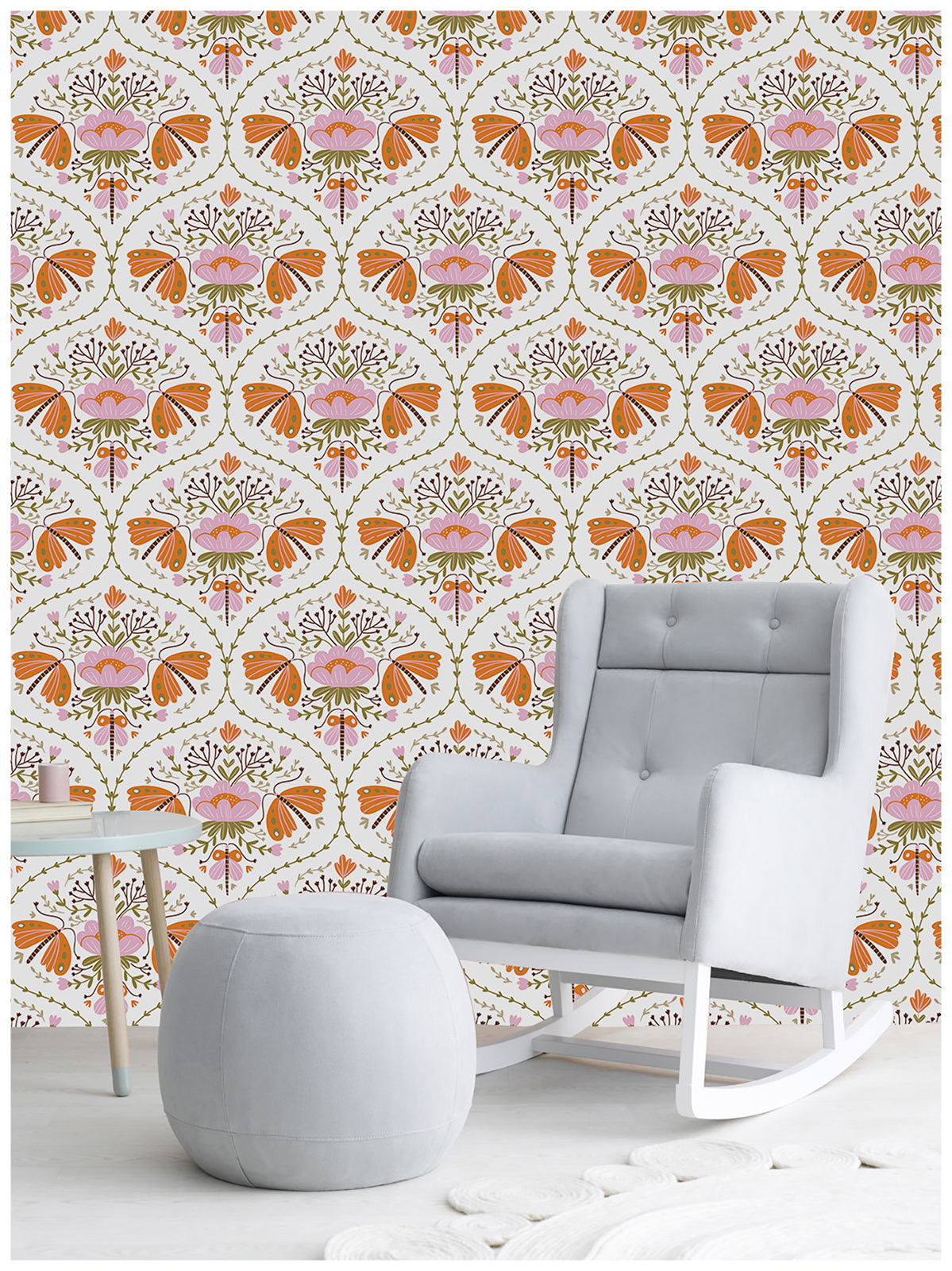 HaokHome 94012 Peel and Stick Wallpaper Damask Flower White Pink Orange Wall Paper for Living Room Bedroom Decor