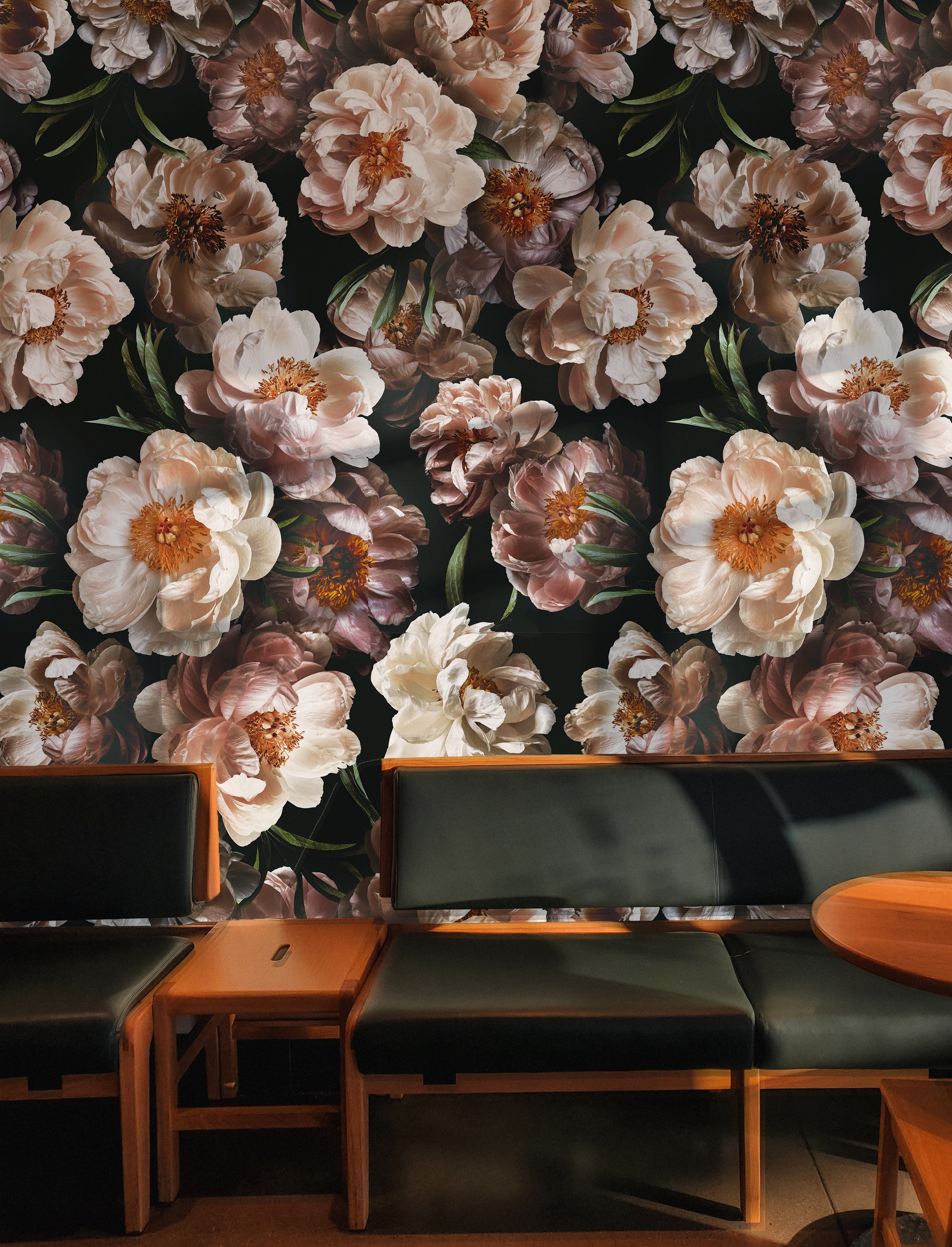 HaokHome 93278 Peel and Stick Wallpaper Floral Peony Black Pink Stick on Wallpaper Murals