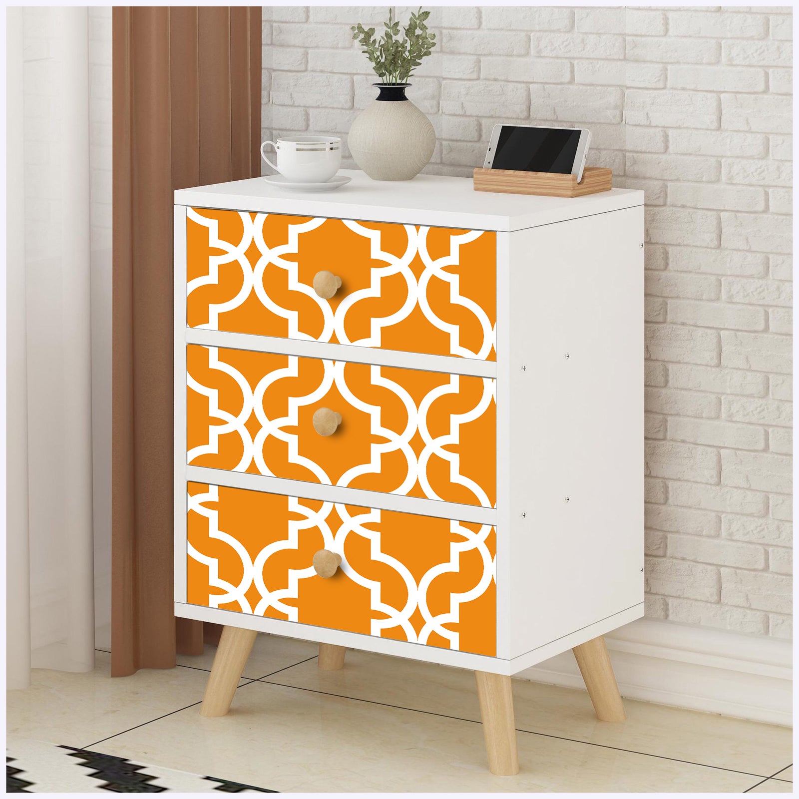 HaokHome 96027-2 Peel and Stick Wallpaper Orange Trellis Geometric Self Adhesive Removable Contact Paper Wall Mural