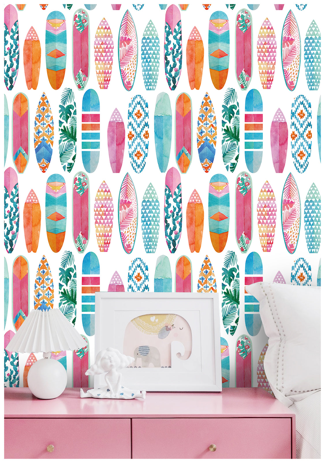 Peel and Stick Wallpaper Surfboard Colorful Trellis Mural Removable Contact Paper, Fun Patterned Modern Wallpaper