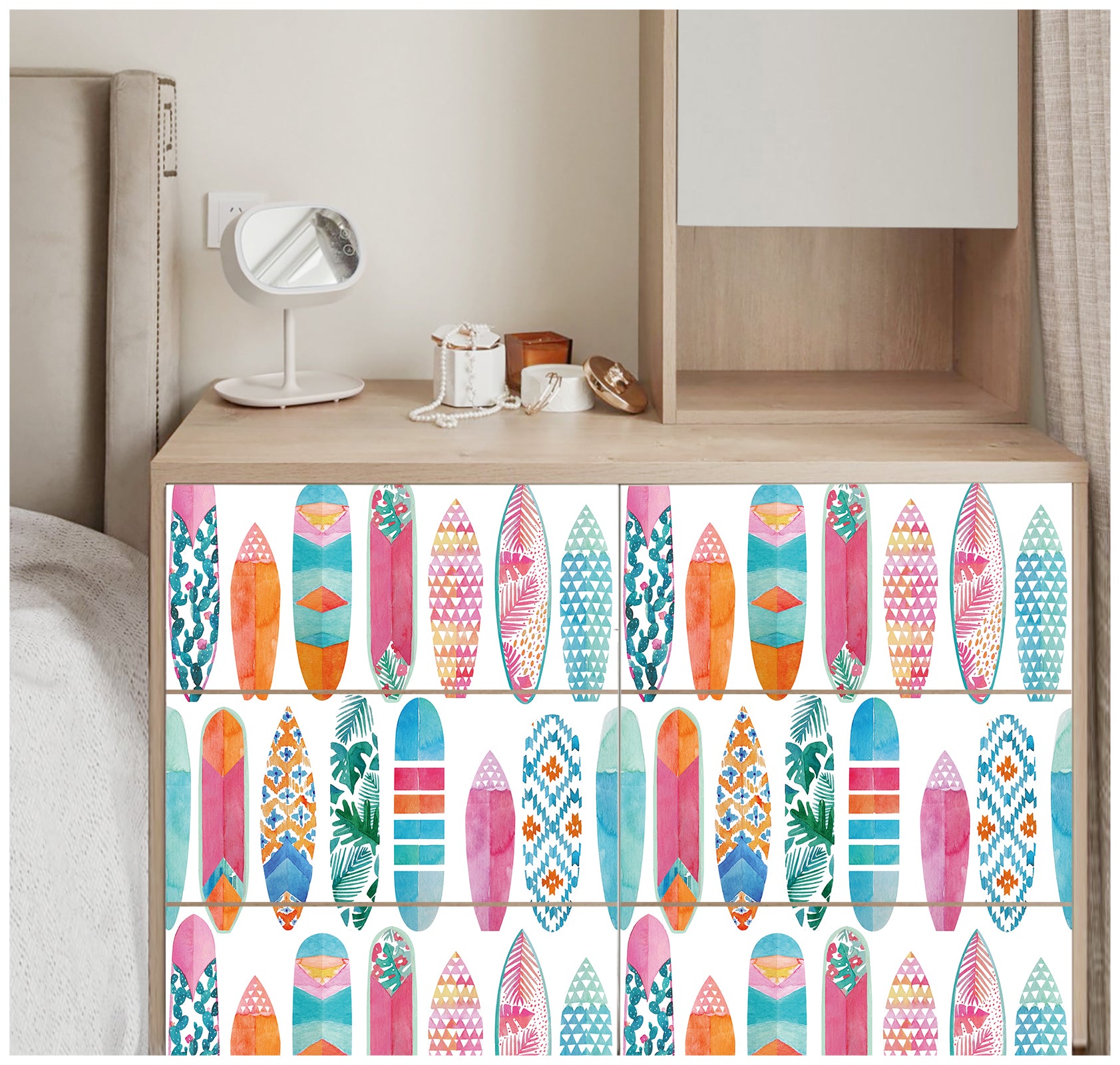 Peel and Stick Wallpaper Surfboard Colorful Trellis Mural Removable Contact Paper, Fun Patterned Modern Wallpaper