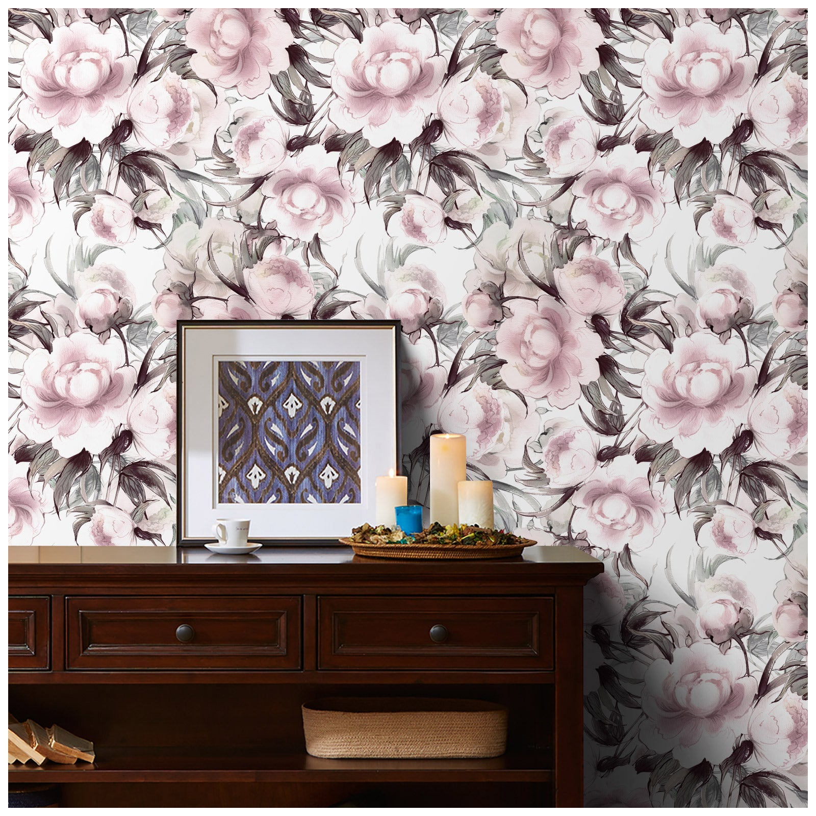 HaokHome 93154-2 Peonies Floral Rose Peel and Stick Wallpaper Removable Vinyl Self Adhesive ContactPaper