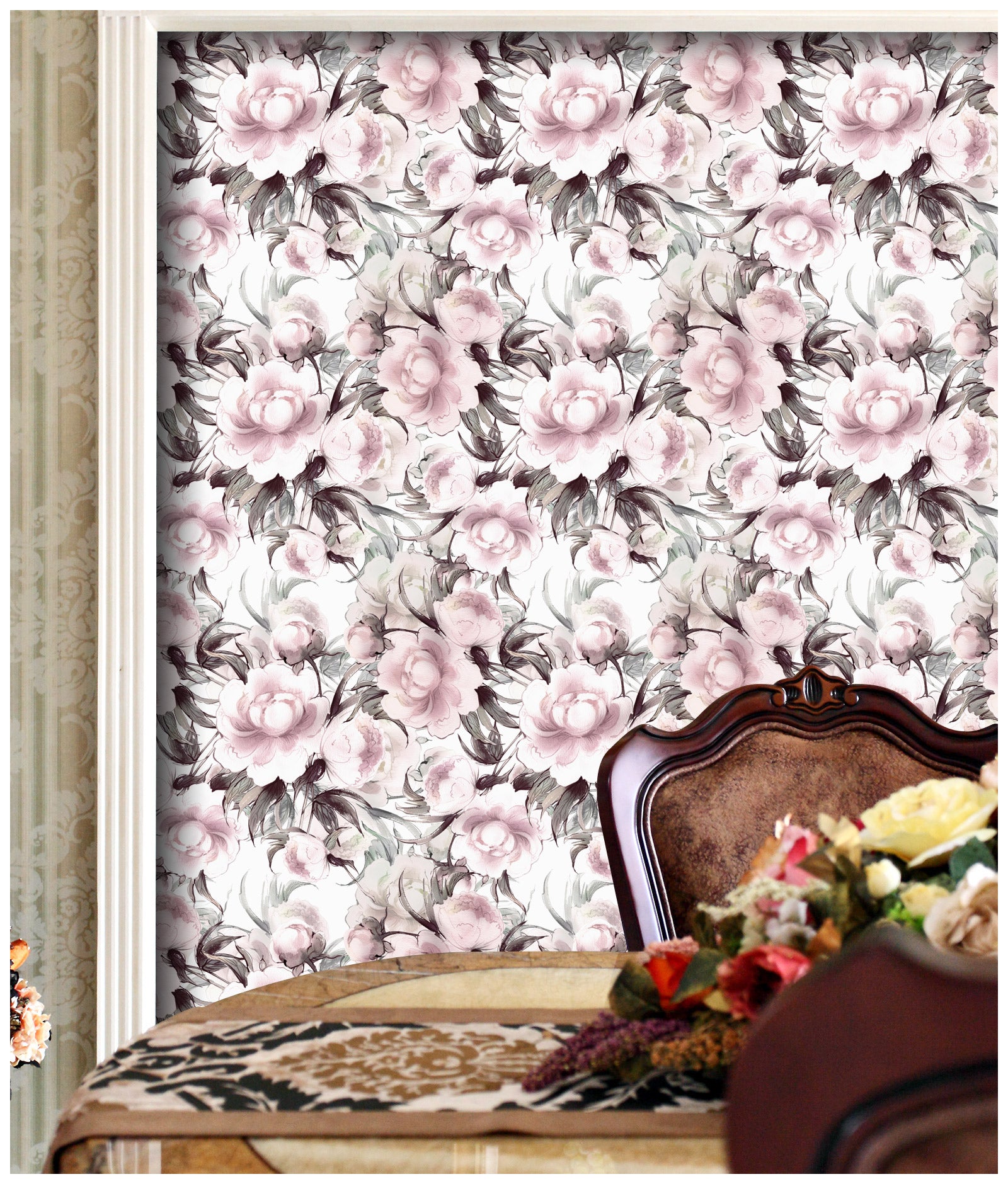 HaokHome 93154-2 Peonies Floral Rose Peel and Stick Wallpaper Removable Vinyl Self Adhesive ContactPaper