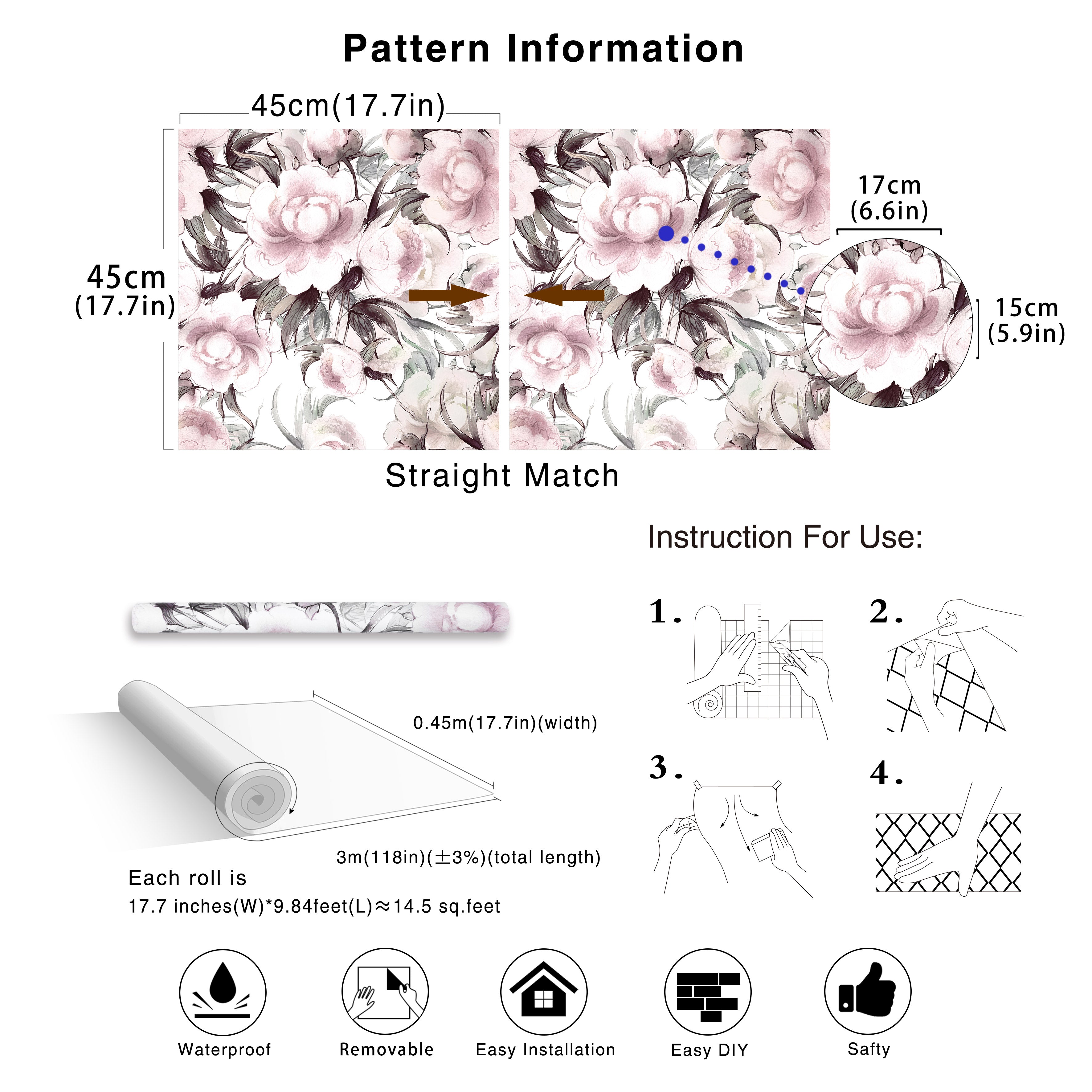 HaokHome 93154-2 Peonies Floral Rose Peel and Stick Wallpaper Removable Vinyl Self Adhesive ContactPaper