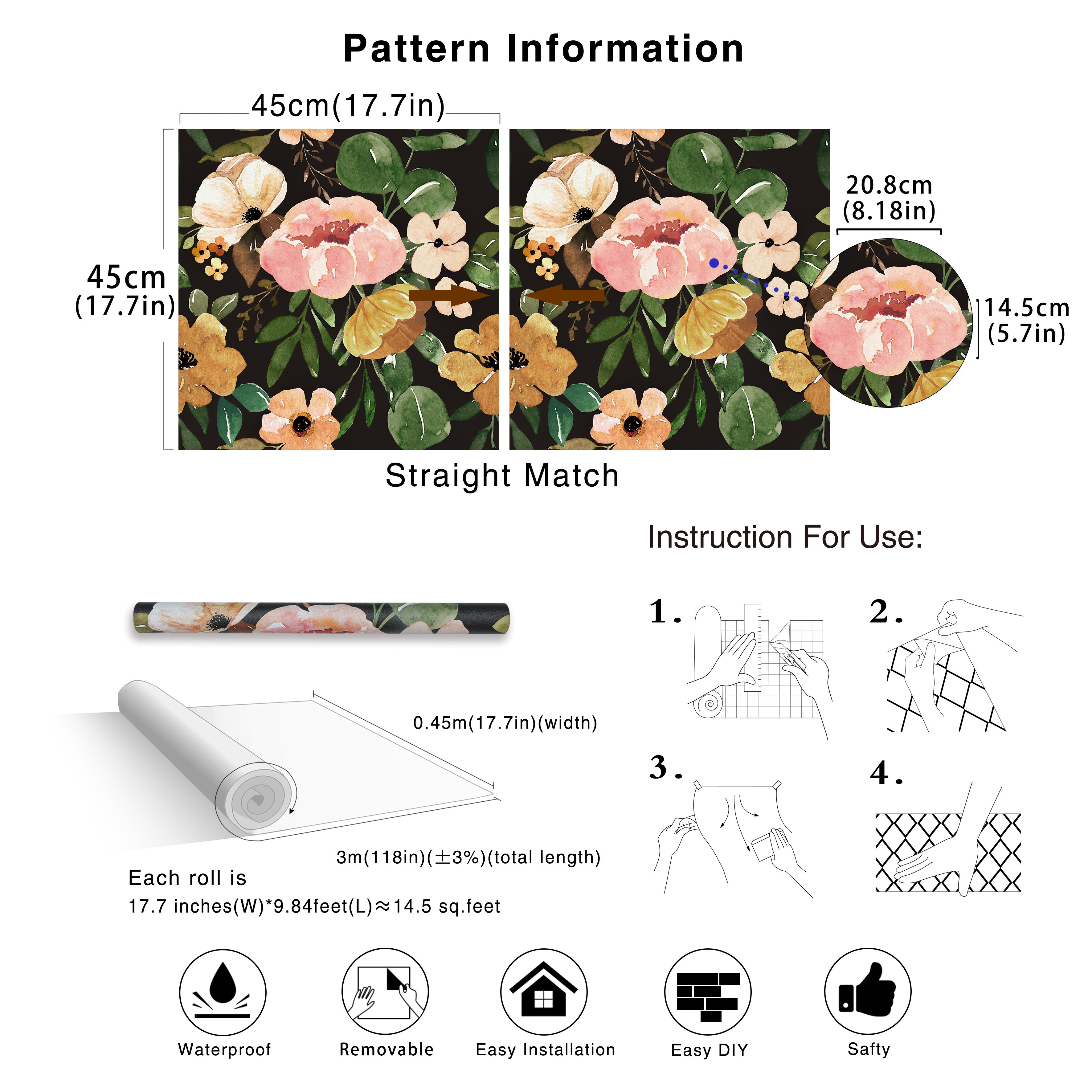 HaokHome 93215-1 Peonies Rose Peel and Stick Wallpaper Removable Self Adhesive Mural