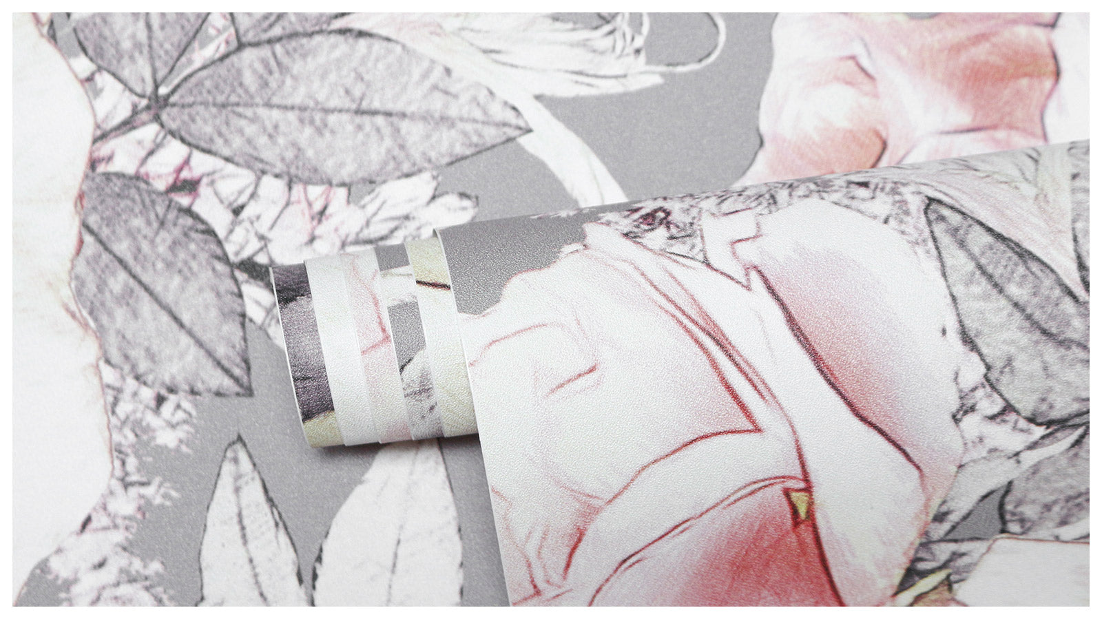 HaokHome 93012-2 Peony Floral Peel and Stick Wallpaper Removable Grey Pink Flowers Leaf Shelf Liner Contact Paper