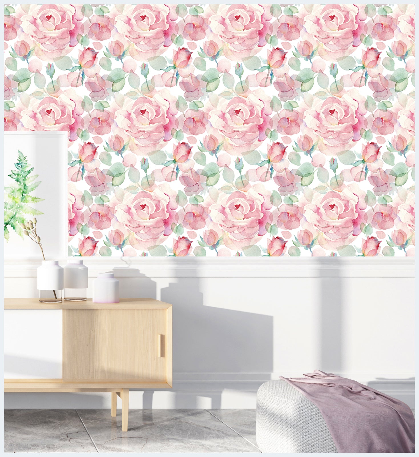 HaokHome 93035 Pink Floral Peel and Stick Wallpaper Flower Leaf Wall Contact Paper for Bedroom Decor