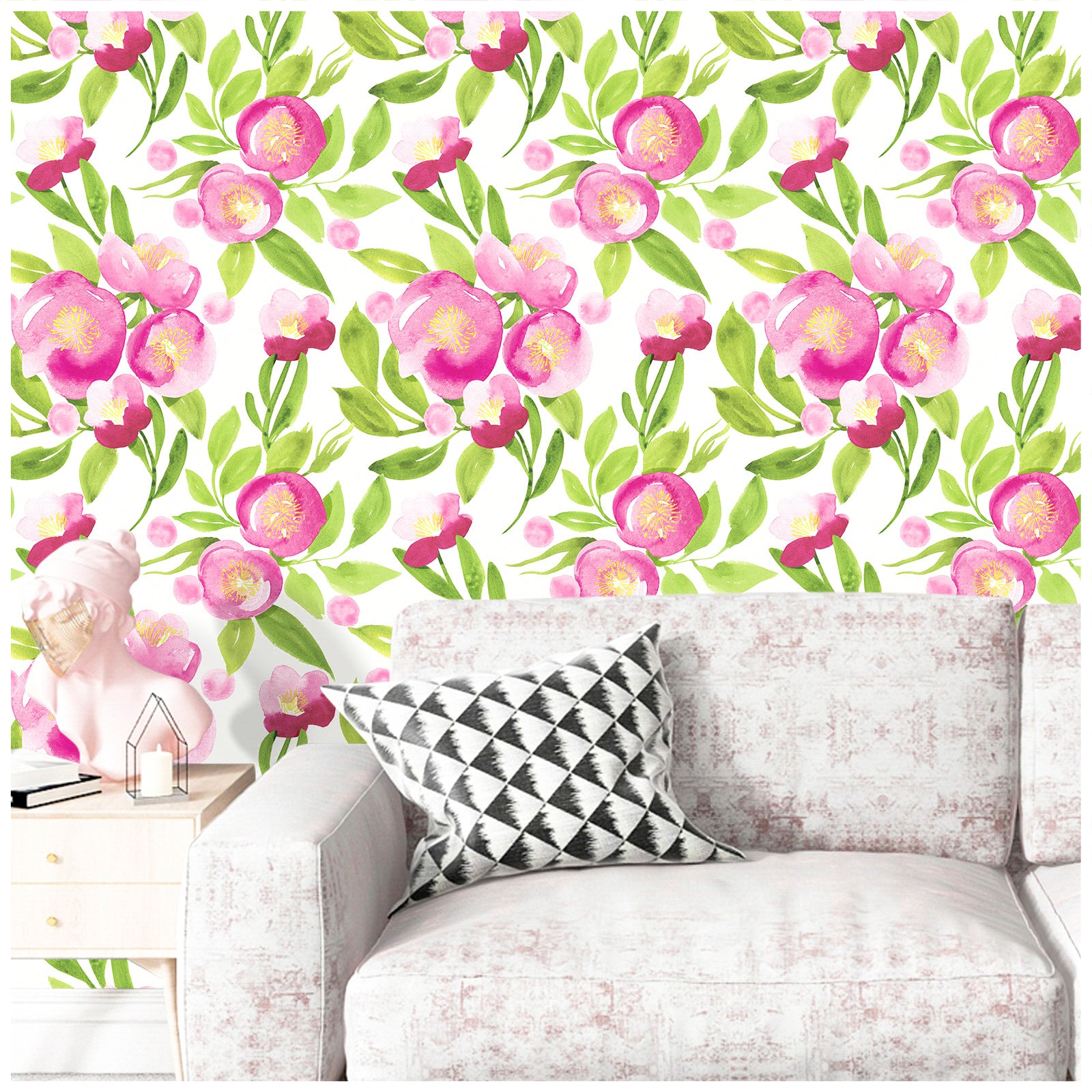 HaokHome 93124 Pink Floral Wallpaper Spring Flowers Self Adhesive Wallpaper Removable for Rooms Decor