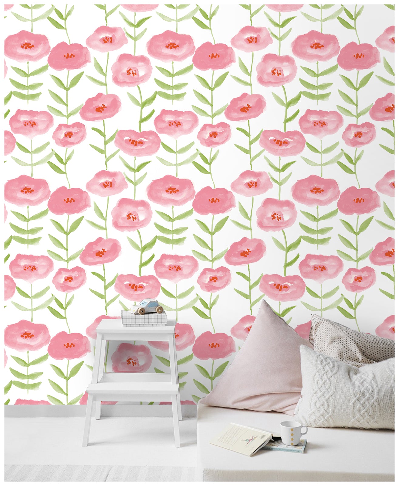 HaokHome 93056-1 Pink Peel and Stick Wallpaper Floral Pink Flowers Textured Contact Paper for Bedroom Wall Decor