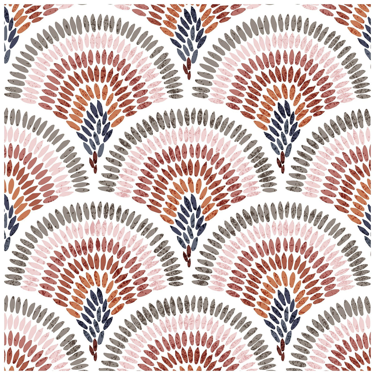 Geometric Fan Pattern Wallpaper in Red and Blue