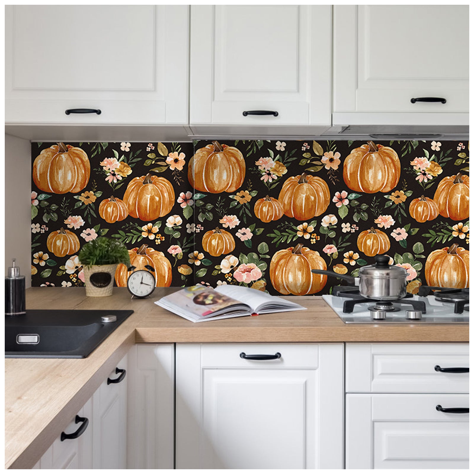 HaokHome 93244-1 Pumpkin Floral Peel and Stick Wallpaper Removable Vinyl Self Adhesive DIY Decor