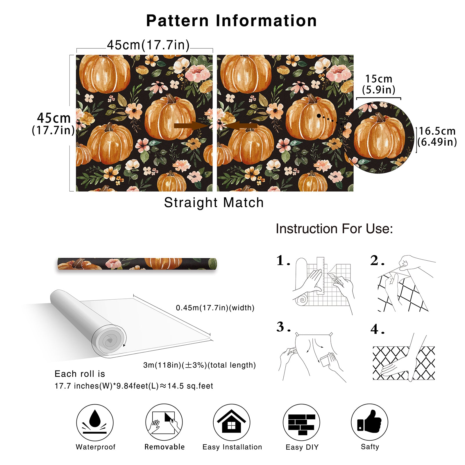 HaokHome 93244-1 Pumpkin Floral Peel and Stick Wallpaper Removable Vinyl Self Adhesive DIY Decor