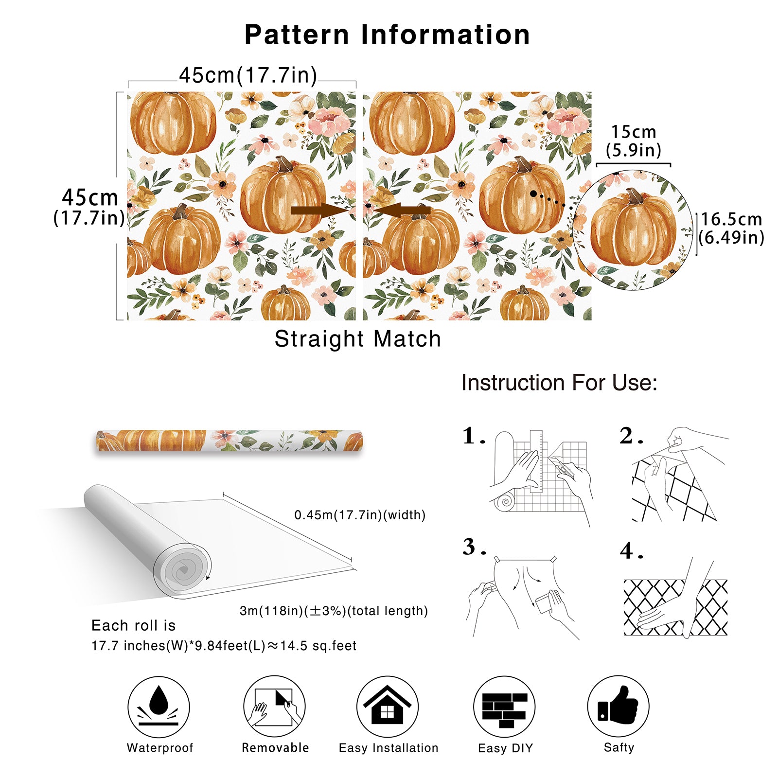 HaokHome 93244-2 Pumpkin Floral Peel and Stick Wallpaper Removable Vinyl Self Adhesive Home Decor