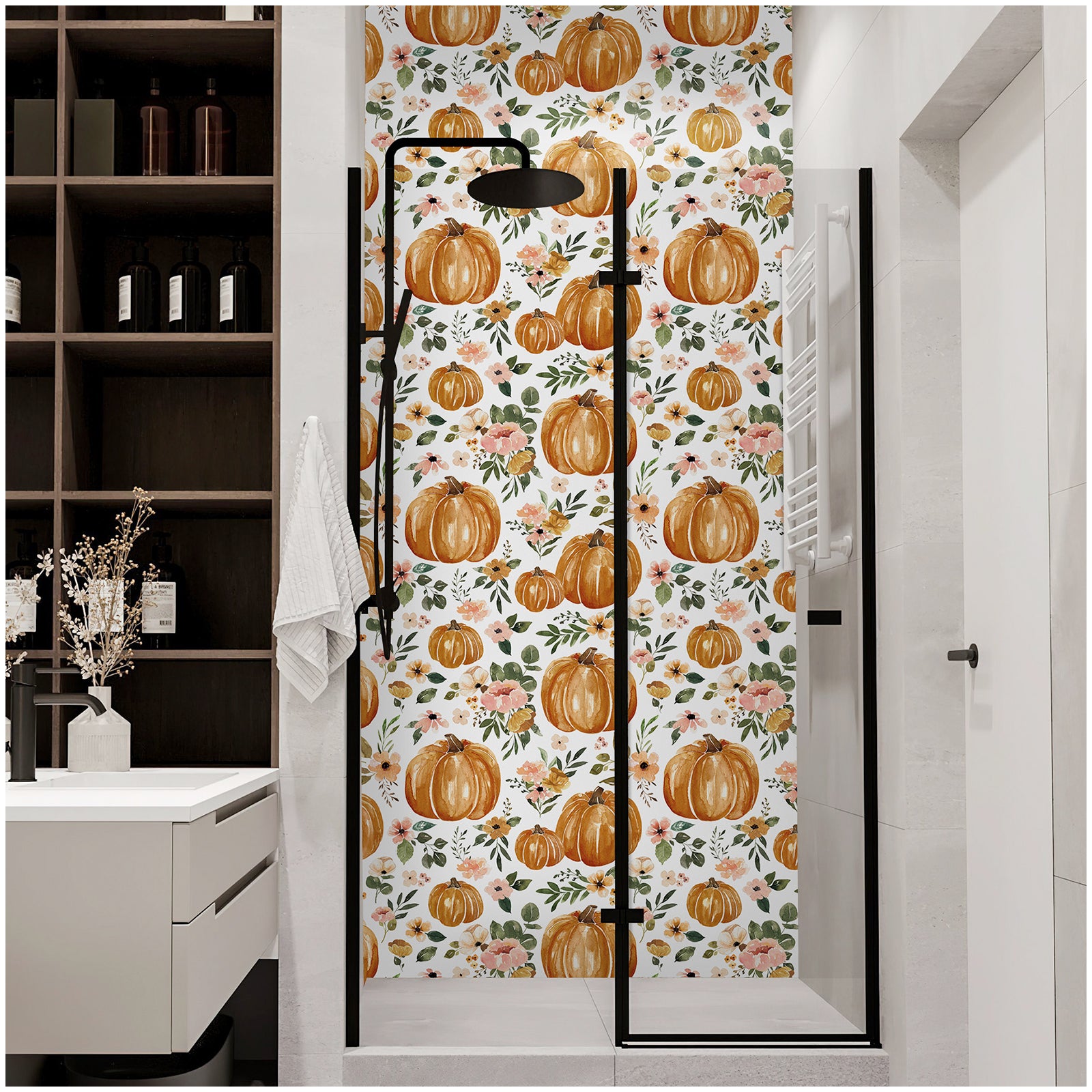 HaokHome 93244-2 Pumpkin Floral Peel and Stick Wallpaper Removable Vinyl Self Adhesive Home Decor