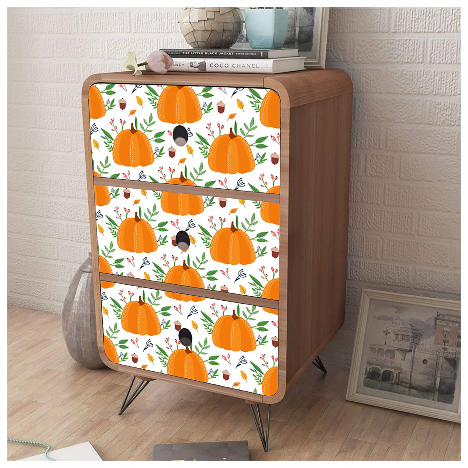 HaokHome 93058 Pumpkin Wallpaper Contact Wall Paper Stickers Pull and Stick for Bedroom, Kitchen, Nursery Wall Decal Peel and Stick