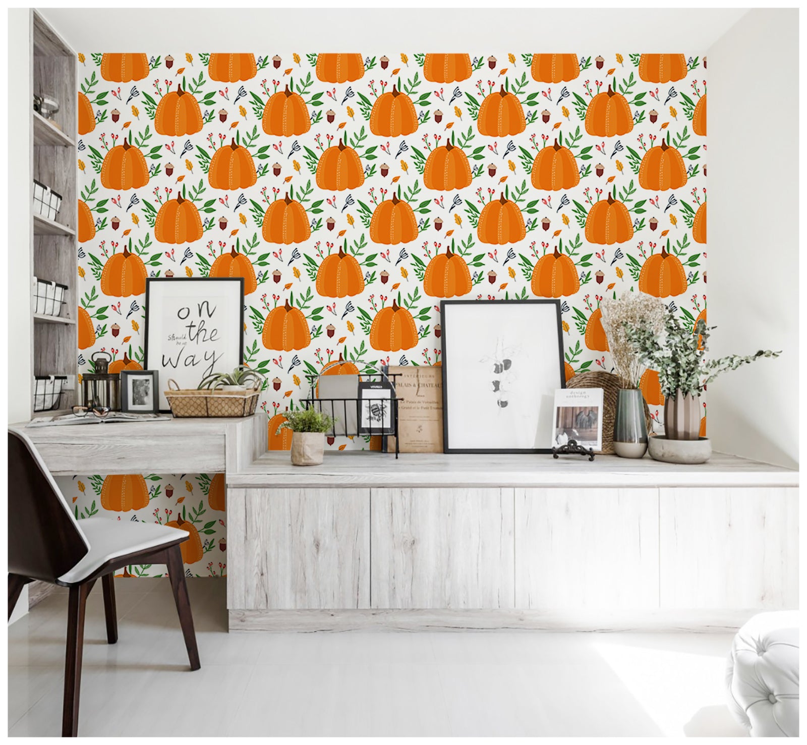 HaokHome 93058 Pumpkin Wallpaper Contact Wall Paper Stickers Pull and Stick for Bedroom, Kitchen, Nursery Wall Decal Peel and Stick