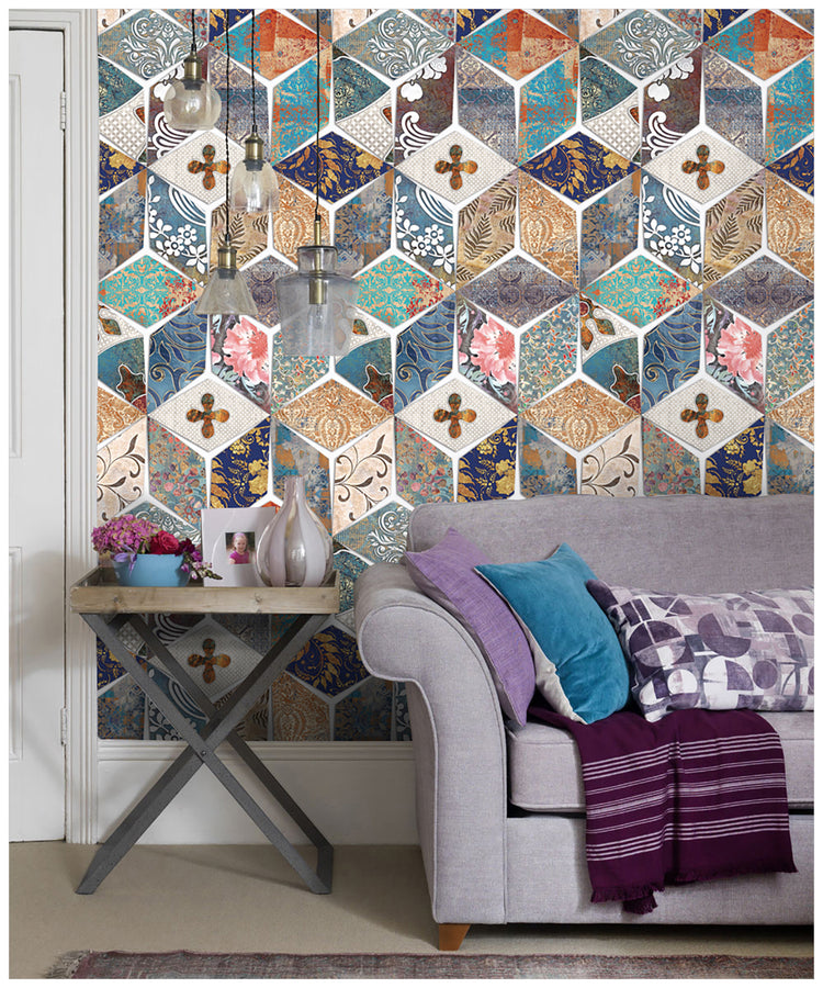 HaokHome 96051 Geometric Tiles Peel and Stick Wallpaper Removable Vinyl Self Adhesive Home Decor