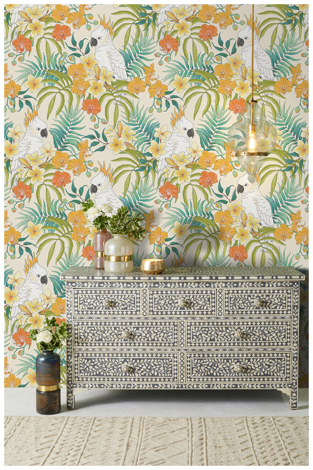 HaokHome 93046-2 Rainforest Tropical Peel and Stick Wallpaper Parrot Vinyl Self Adhesive Home Decor