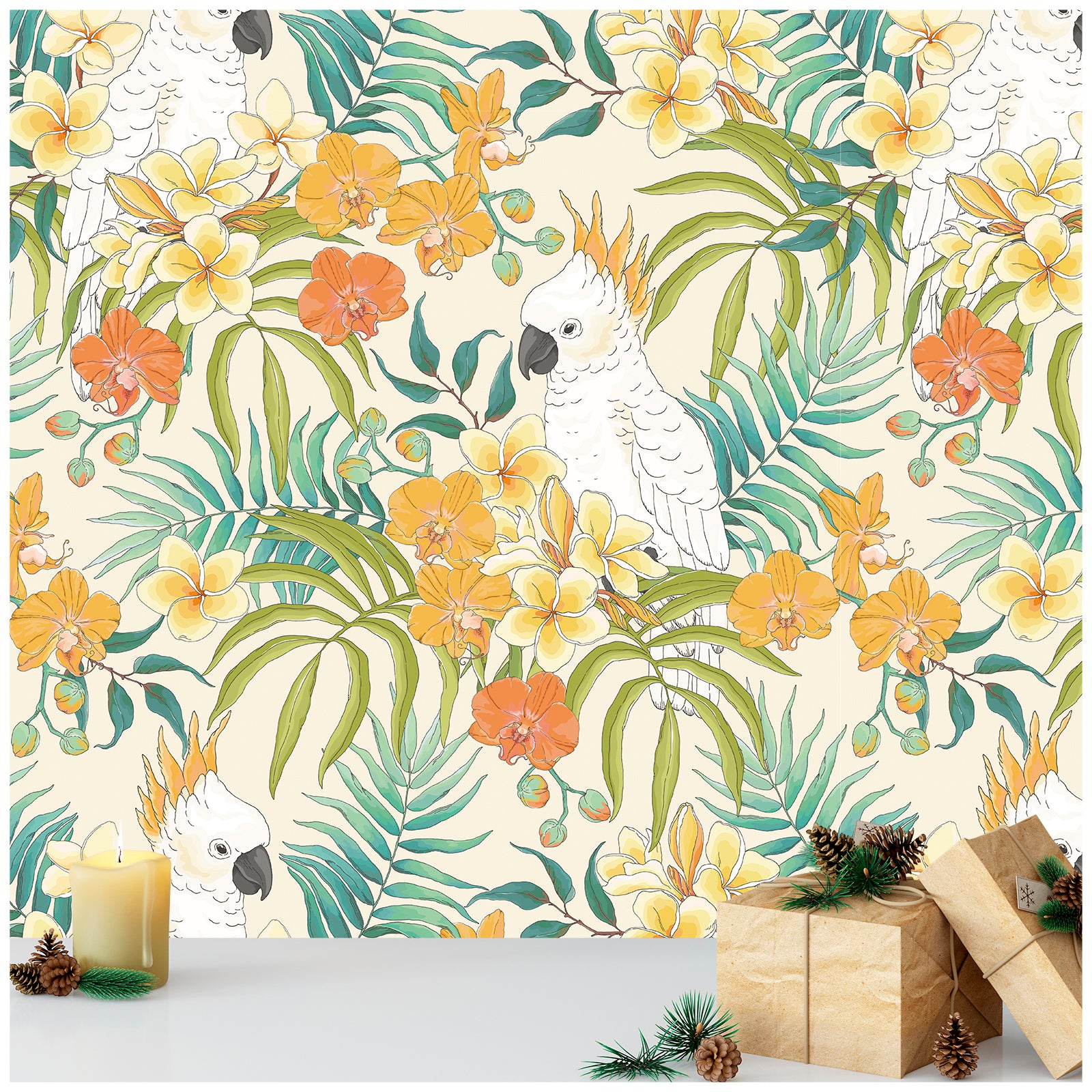 HaokHome 93046-2 Rainforest Tropical Peel and Stick Wallpaper Parrot Vinyl Self Adhesive Home Decor