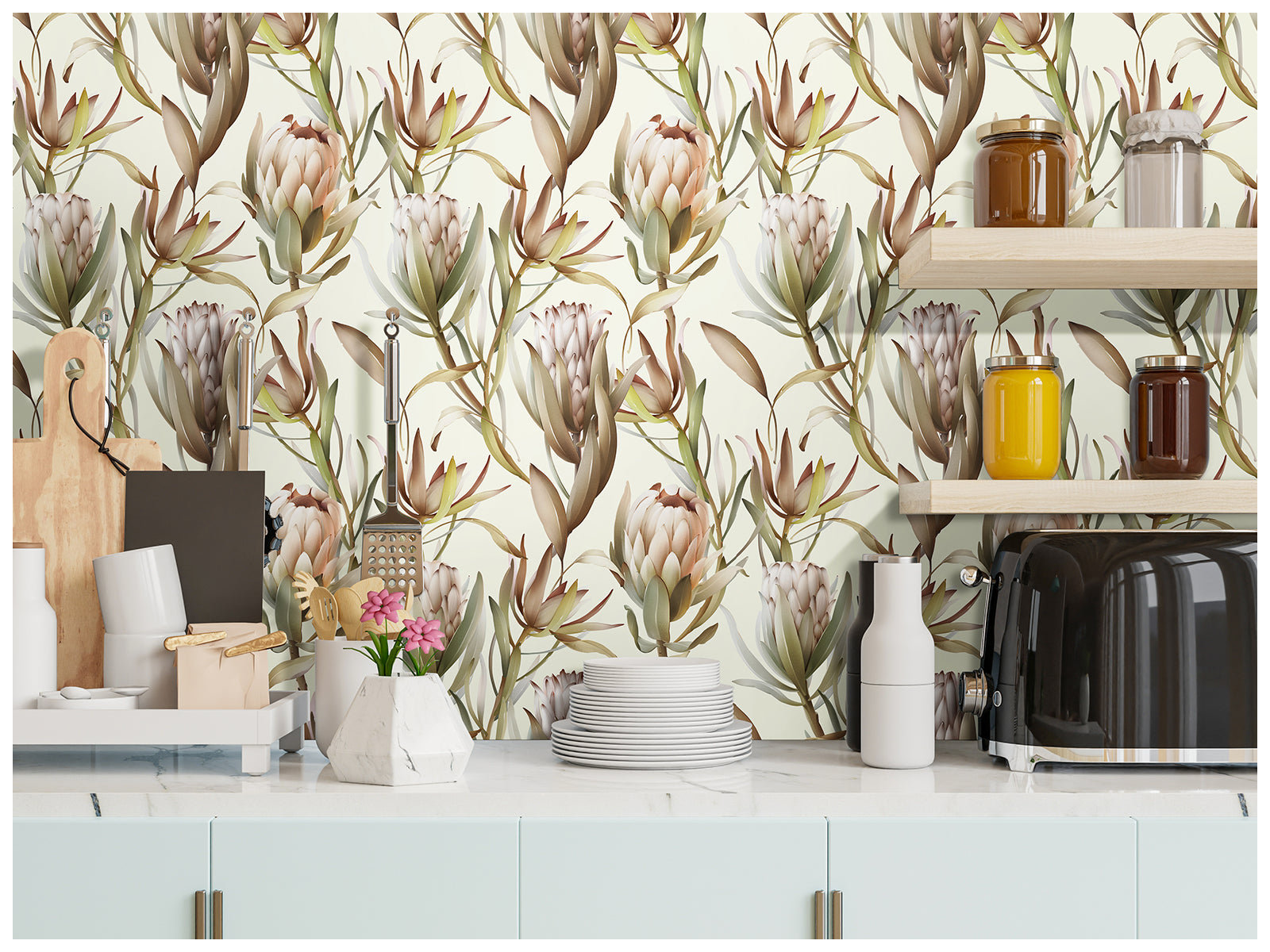 HaokHome 93255-3 Retro Flowers Peel and Stick Wallpaper Floral Sticker Pull Removable Contact Paper for Cabinets