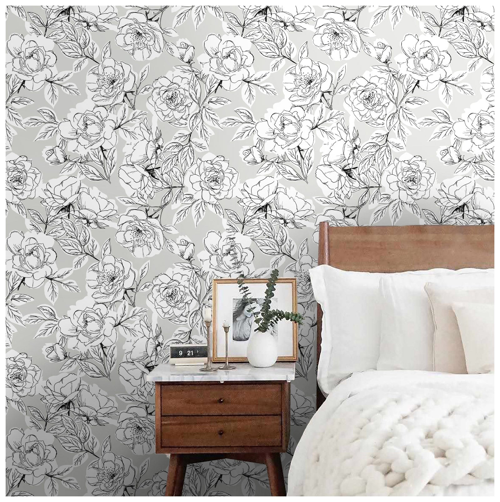 HaokHome 93171-1 Sketched Floral Peel and Stick Wallpaper Self Adhesive Mural Decorations