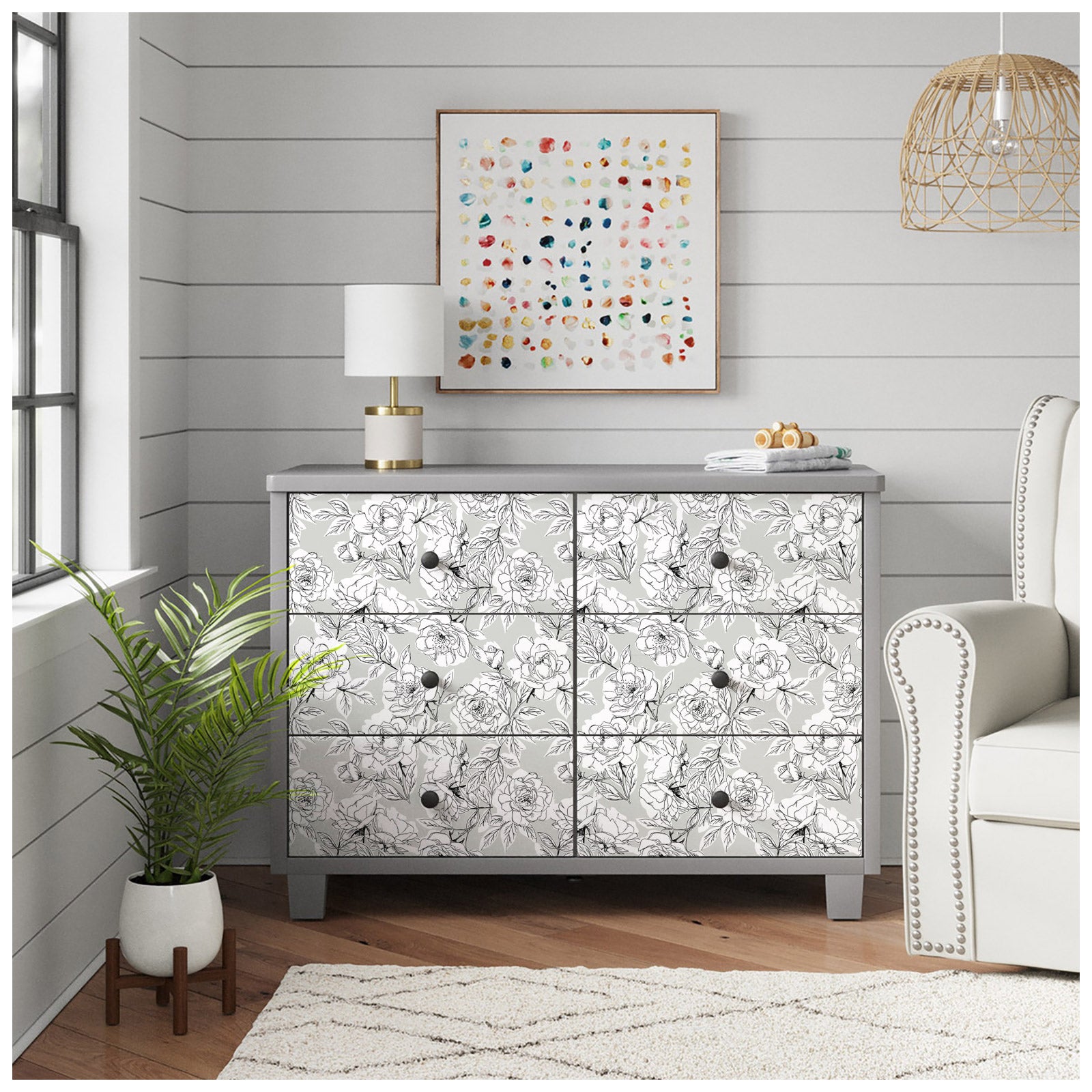 HaokHome 93171-1 Sketched Floral Peel and Stick Wallpaper Self Adhesive Mural Decorations