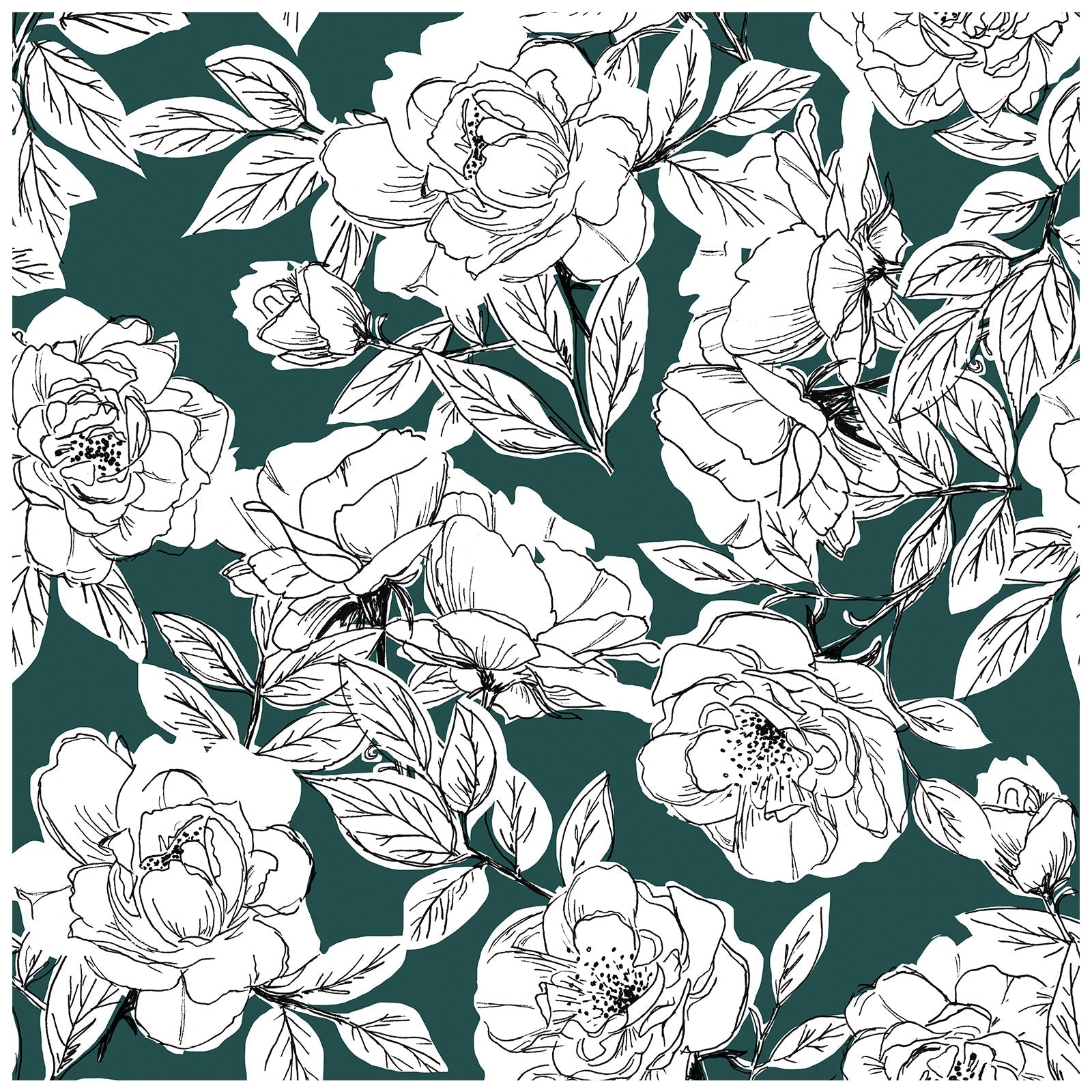 HaokHome 93171-3 Sketched Floral Wallpaper Peel and Stick Removable Blackish Green Vinyl Self Adhesive